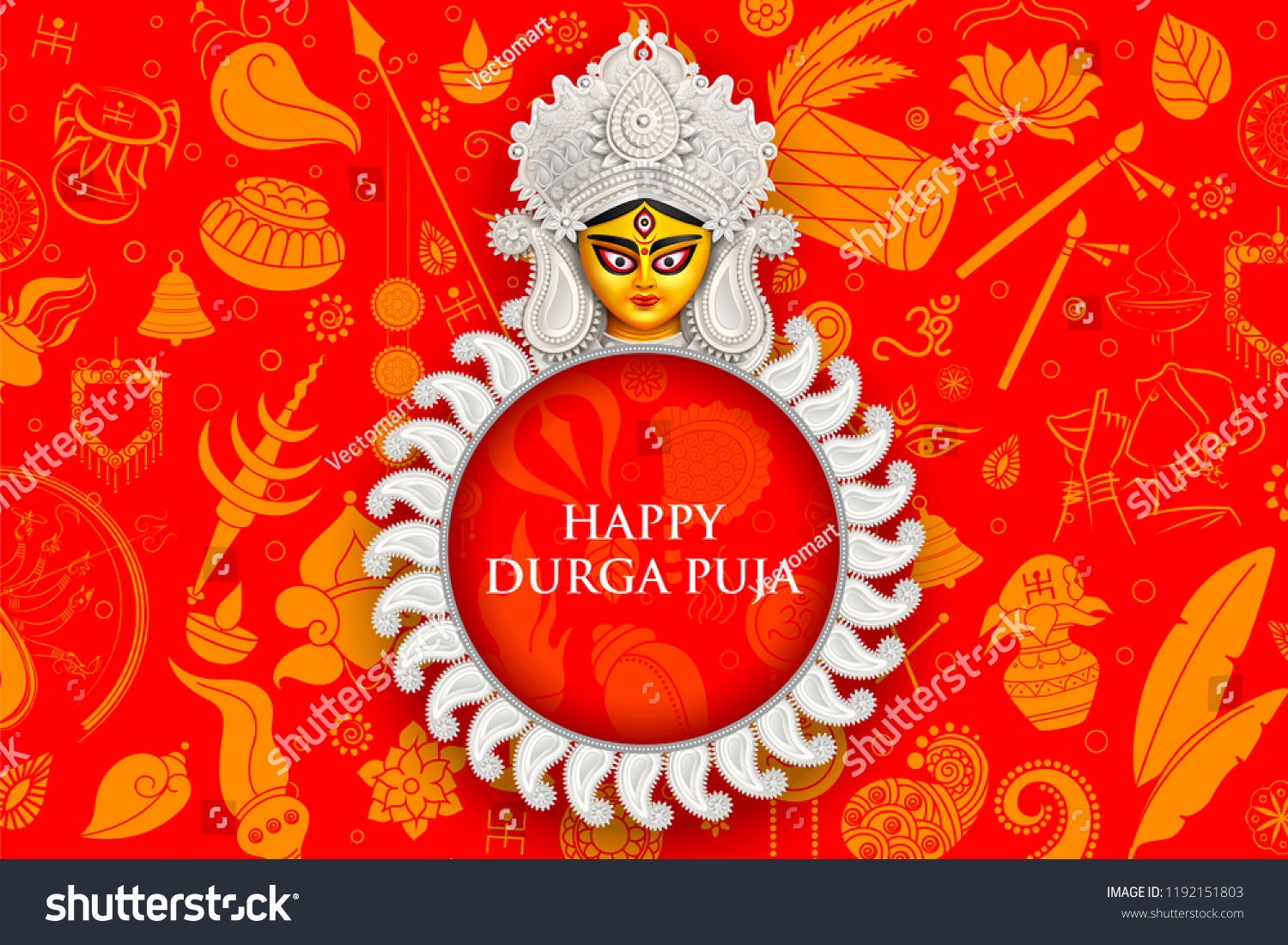 Illustration Goddess Durga Face Happy Durga Stock Vector (Royalty Free ...