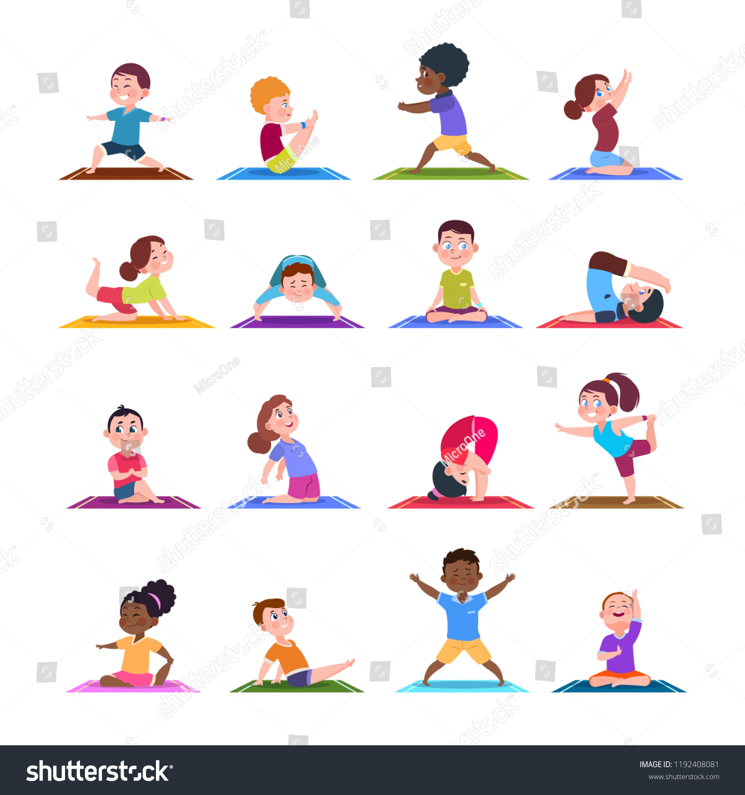 Children Yoga Poses Cartoon Fitness Kids Stock Vector (Royalty Free ...