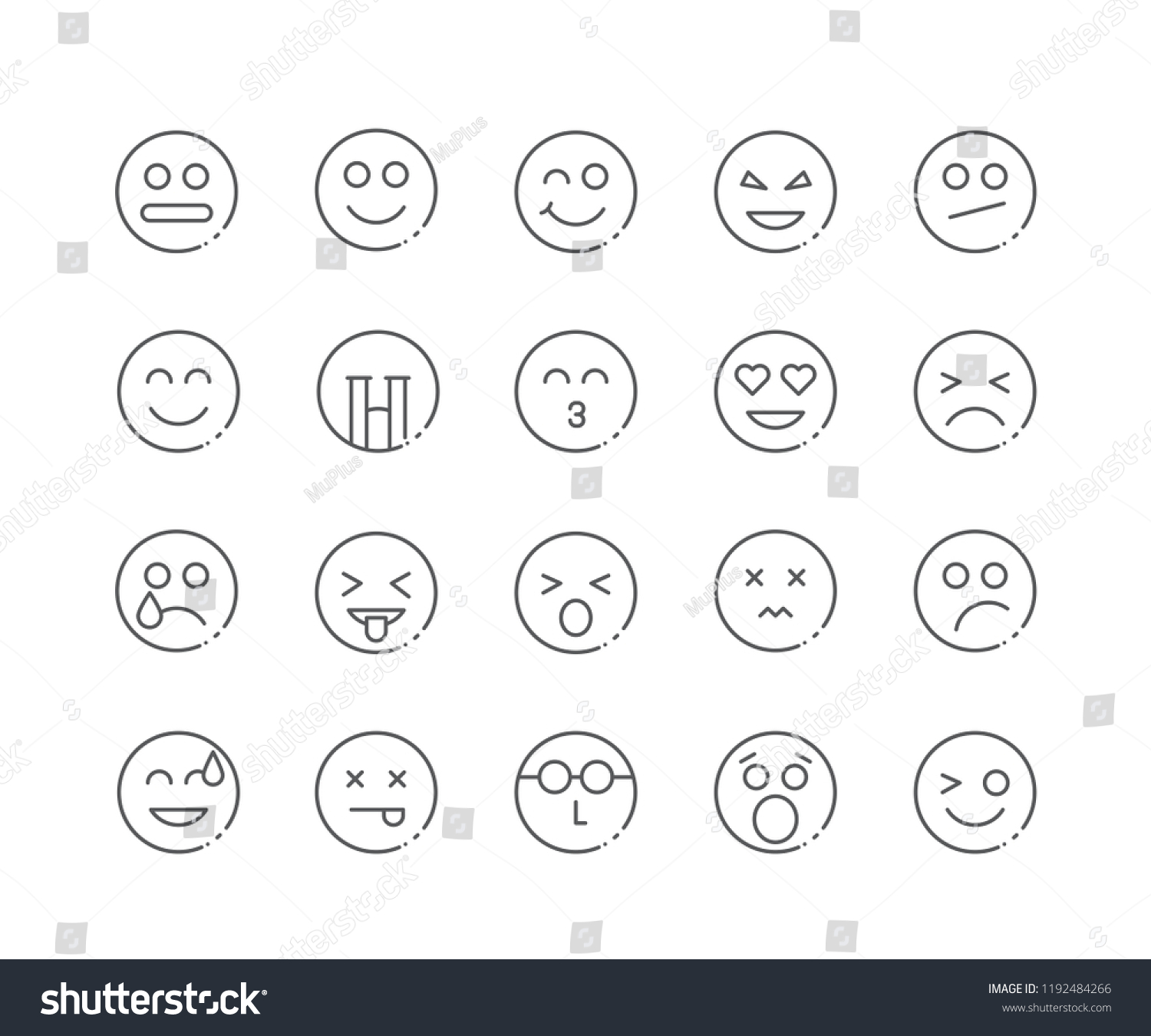 Set Faces Emoji Outline Icons Isolated Stock Vector (Royalty Free ...