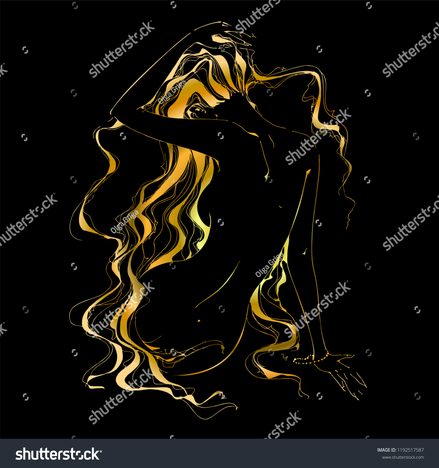 Naked Girl Graphics Curls Nude Gold Stock Vector Royalty Free Shutterstock