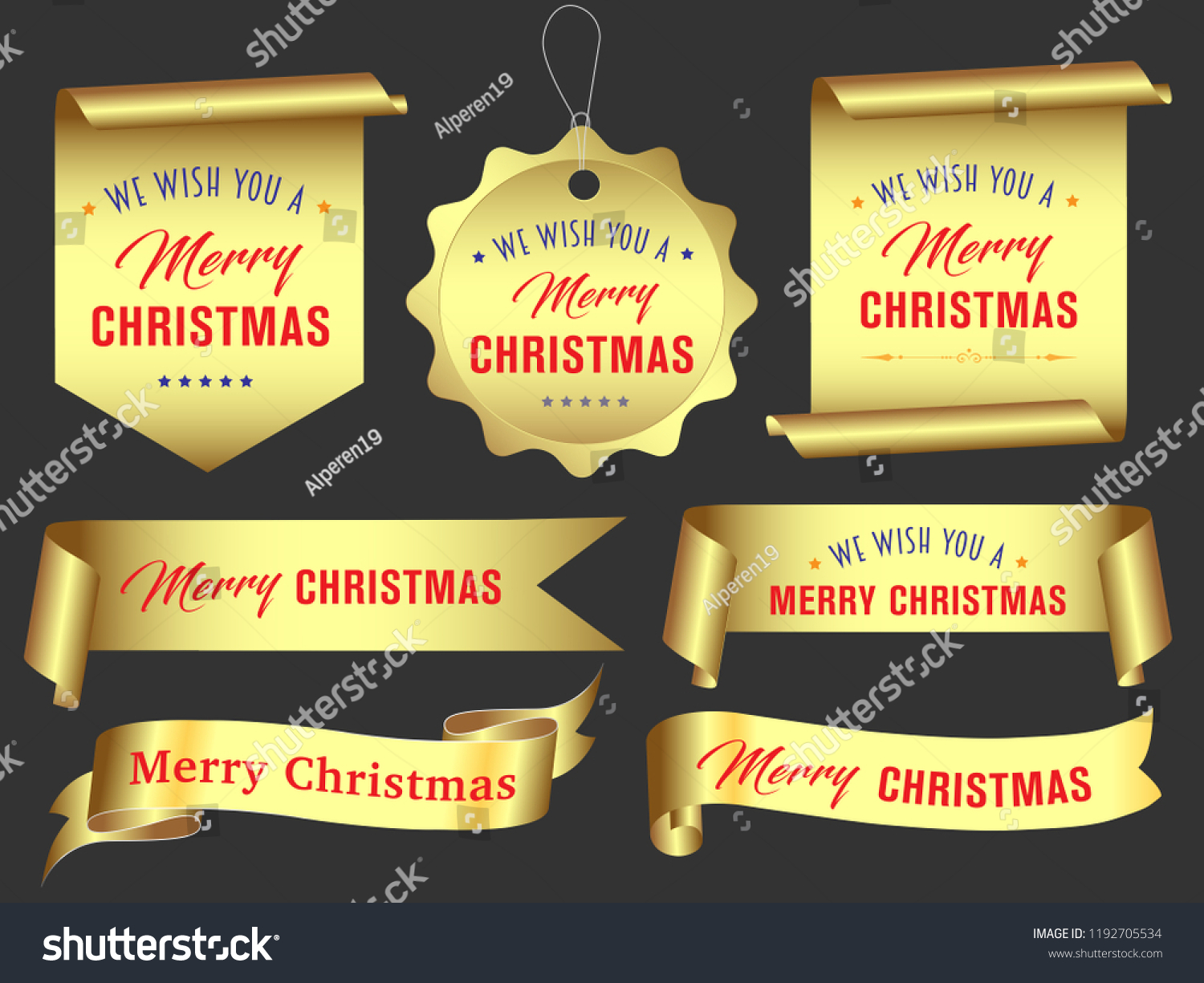 Vector Gold Merry Christmas Ribbon Banners Stock Vector Royalty Free 1192705534 Shutterstock 0918
