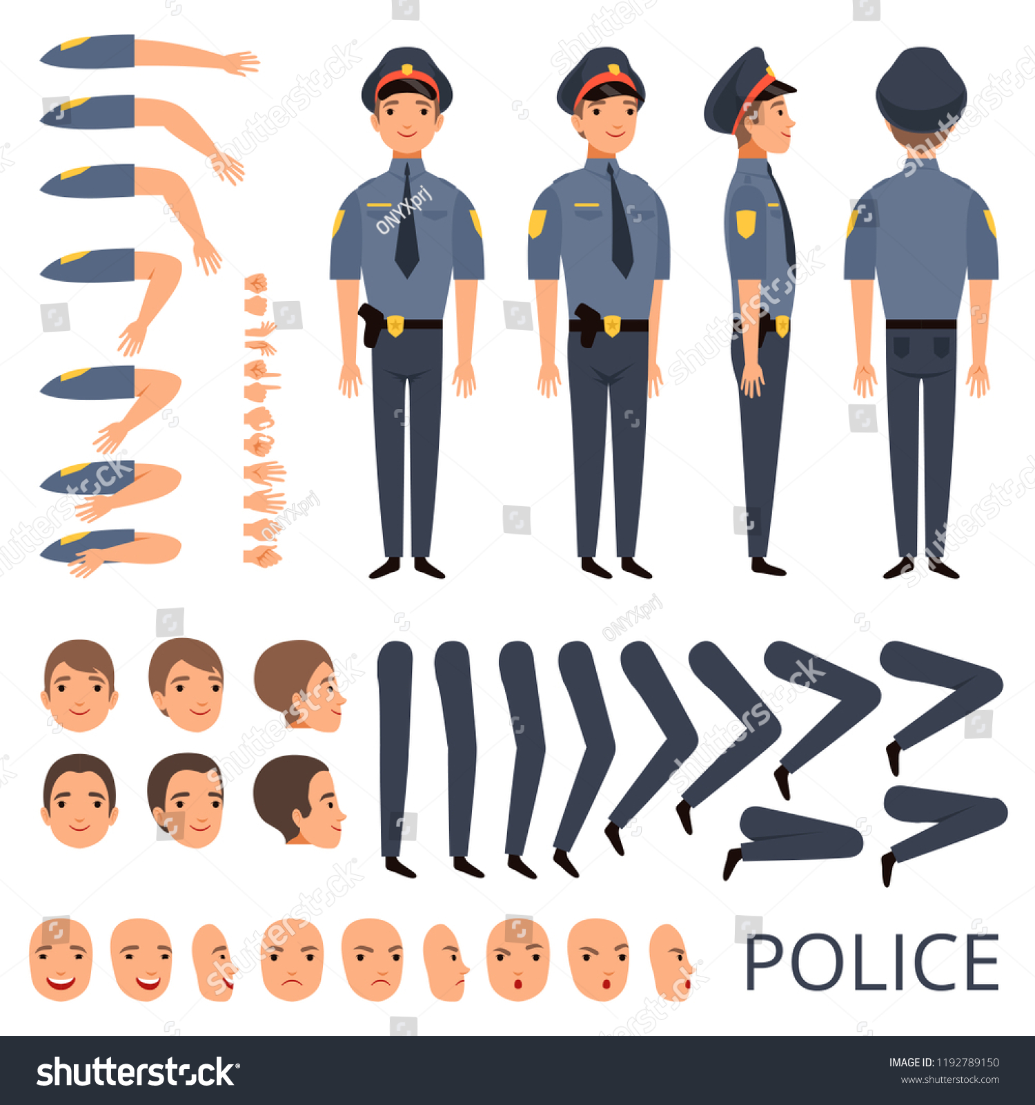 Policeman Security Bodyguard Profession Character Creation Stock Vector ...