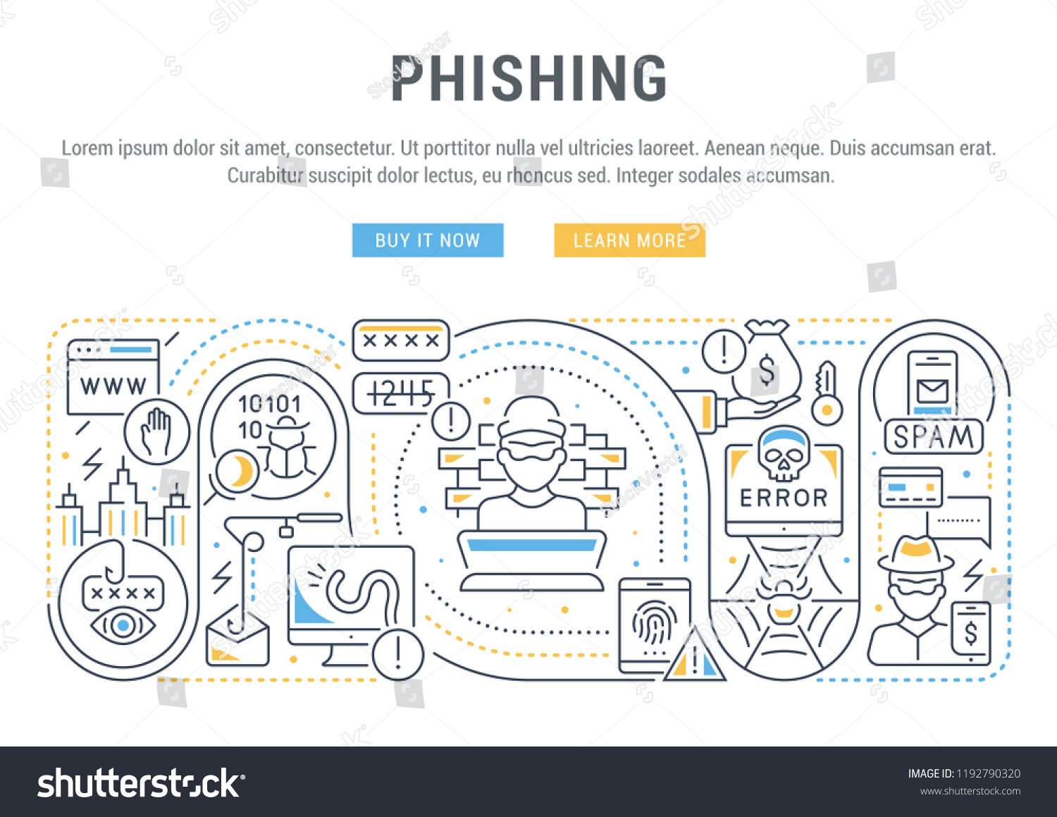 Linear Banner Phishing Vector Illustration Fraud Stock Vector (Royalty ...