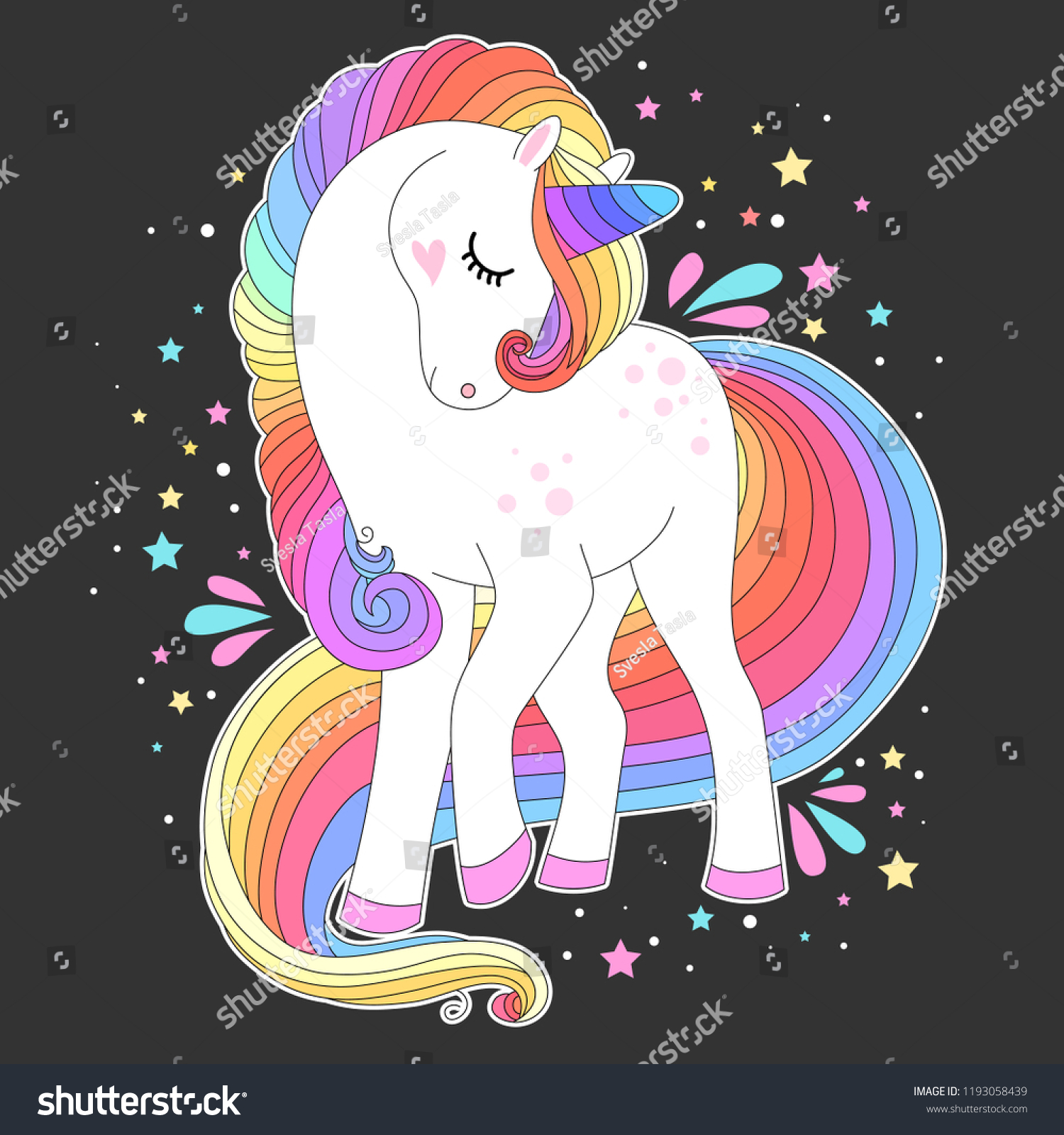 Vector White Unicorn Rainbow Hair Stars Stock Vector (Royalty Free ...