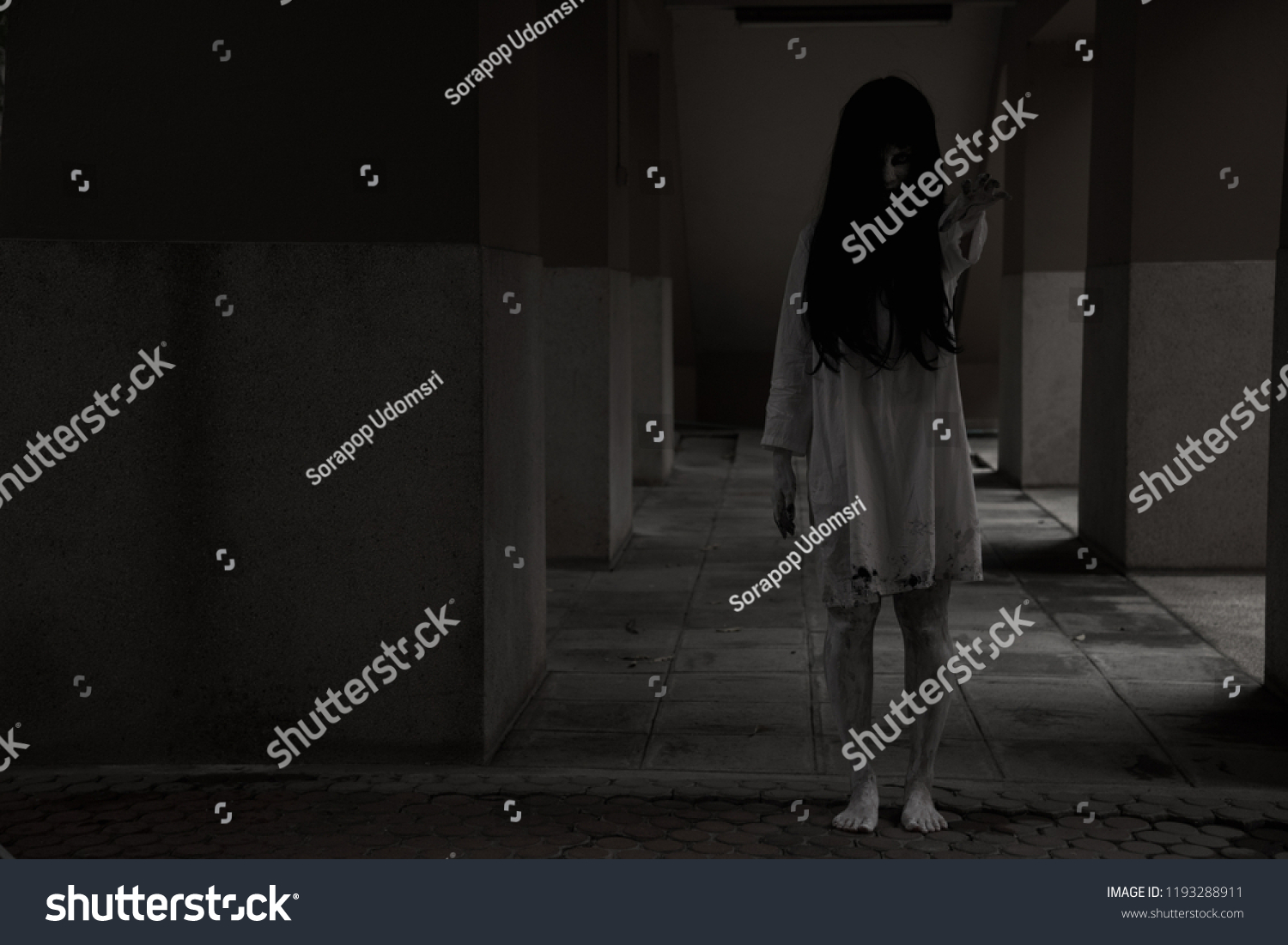 Horror Woman Ghost Creepy Standing Showing Stock Photo 1193288911 ...