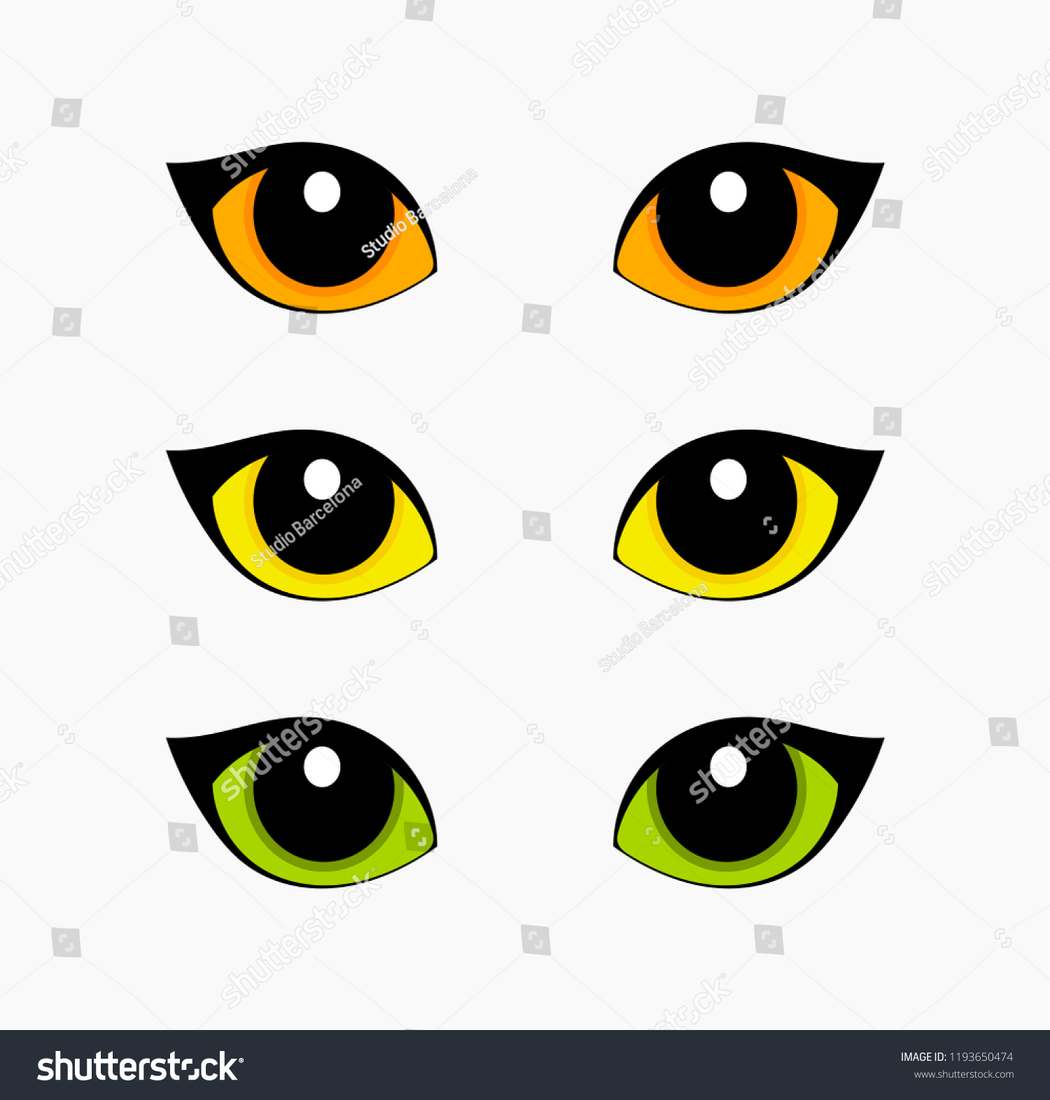 Green Orange Yellow Cat Eyes Set Stock Vector (Royalty Free) 1193650474 ...