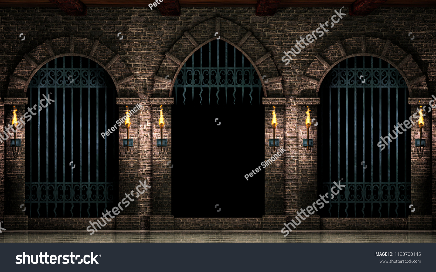 Arches Open Iron Gate 3d Illustration Stock Illustration 1193700145 ...