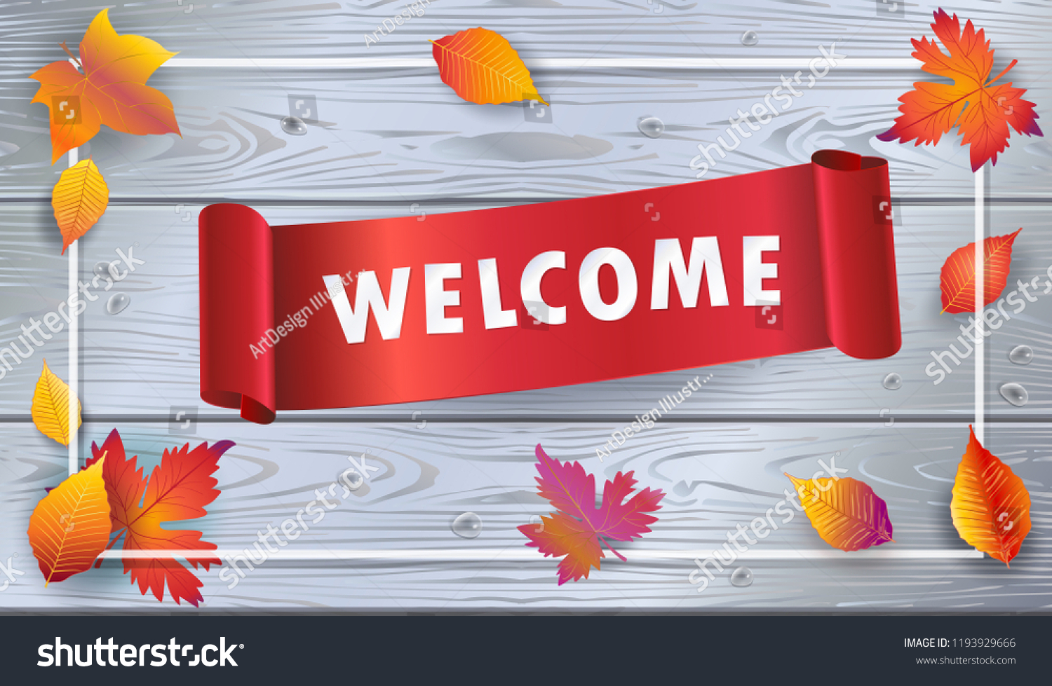 Welcome Red Ribbon Invitation Thanksgiving Banner Stock Illustration