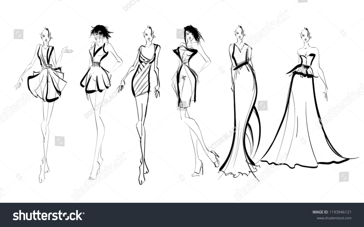 Sketch Fashion Girls On White Background Stock Vector (Royalty Free ...