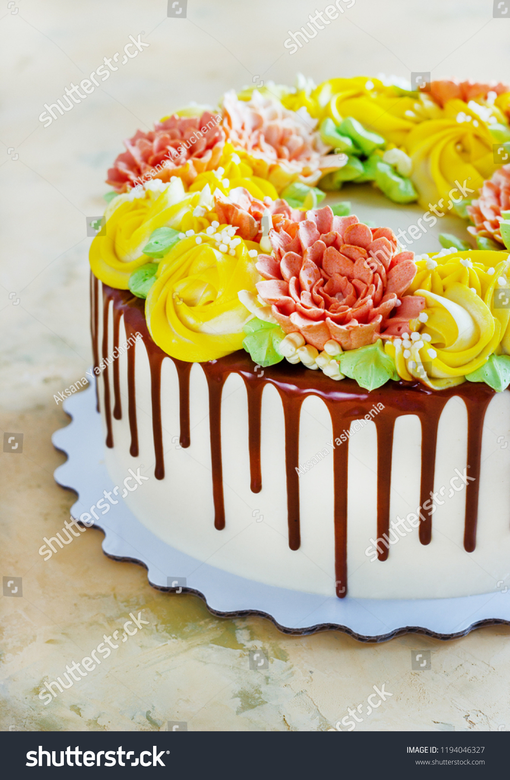 Birthday Cake Flowers Rose On White Stock Photo 1194046327 | Shutterstock