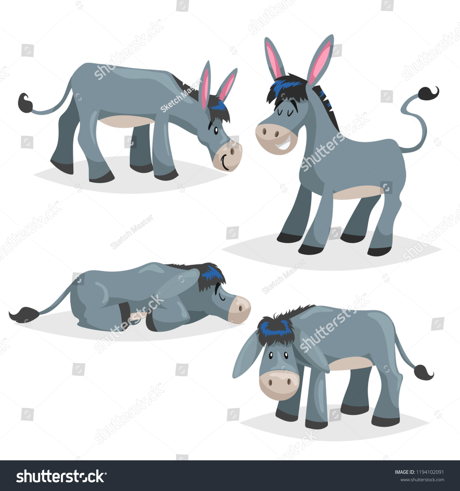 Cute Cartoon Donkeys Set Simple Gradient Stock Vector Royalty Free