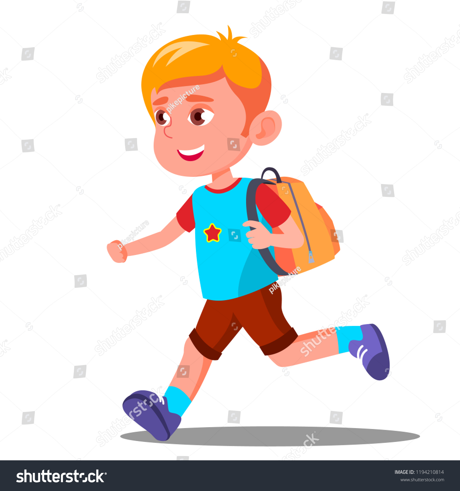 Happy Child Running School Bag Vector Stock Vector (Royalty Free ...