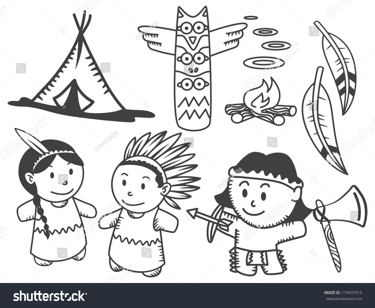 Рисуем индейца с детьми