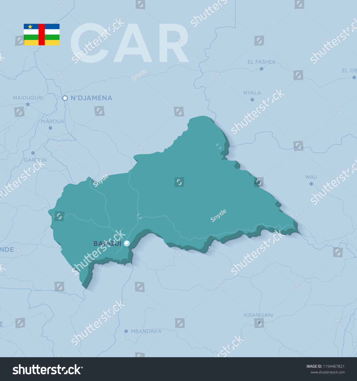 Vector Map Cities Roads Central African Stock Vector Royalty Free 1194467821 Shutterstock 0318