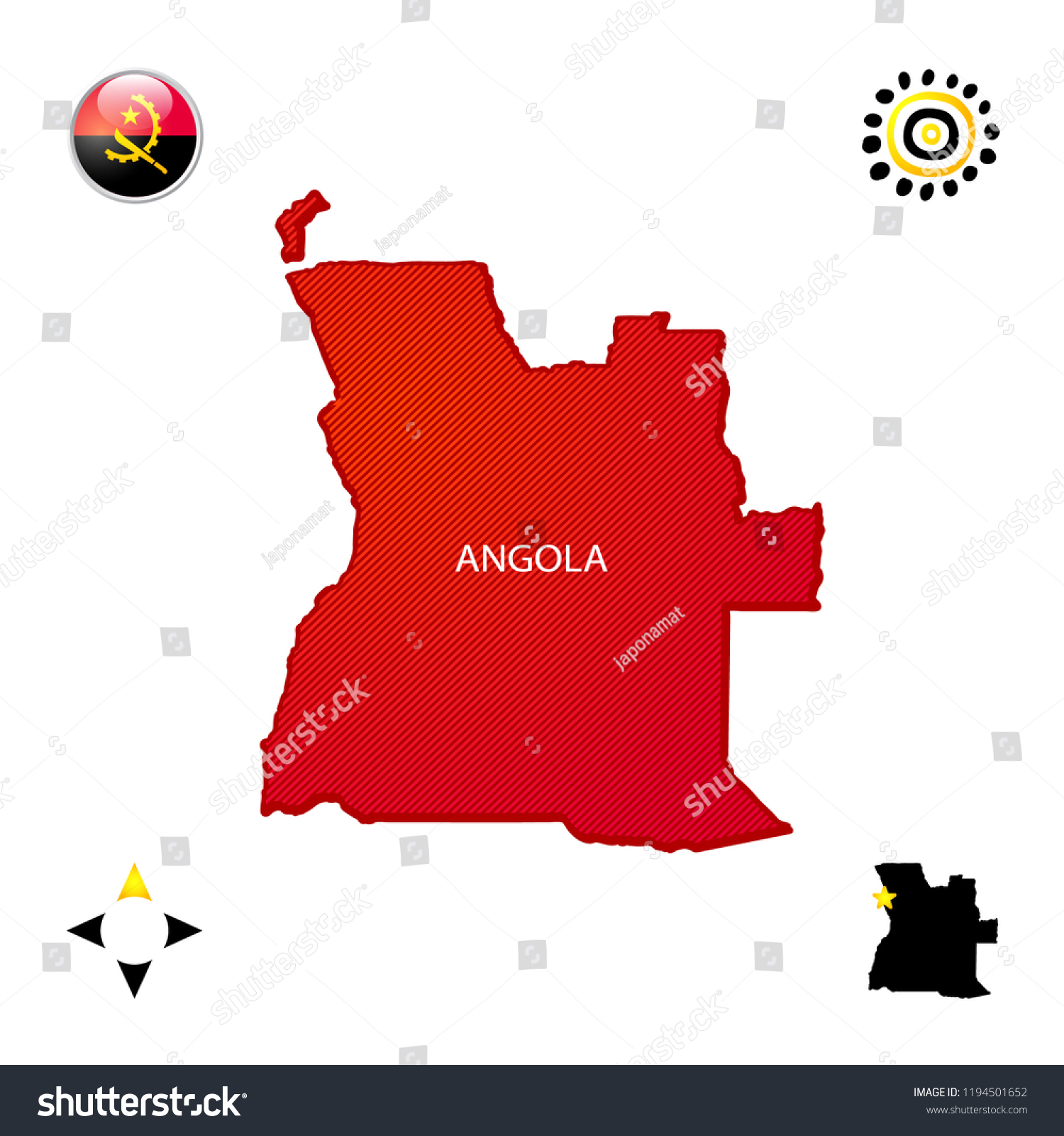 Simple Outline Map Angola National Symbols Stock Vector (Royalty Free ...