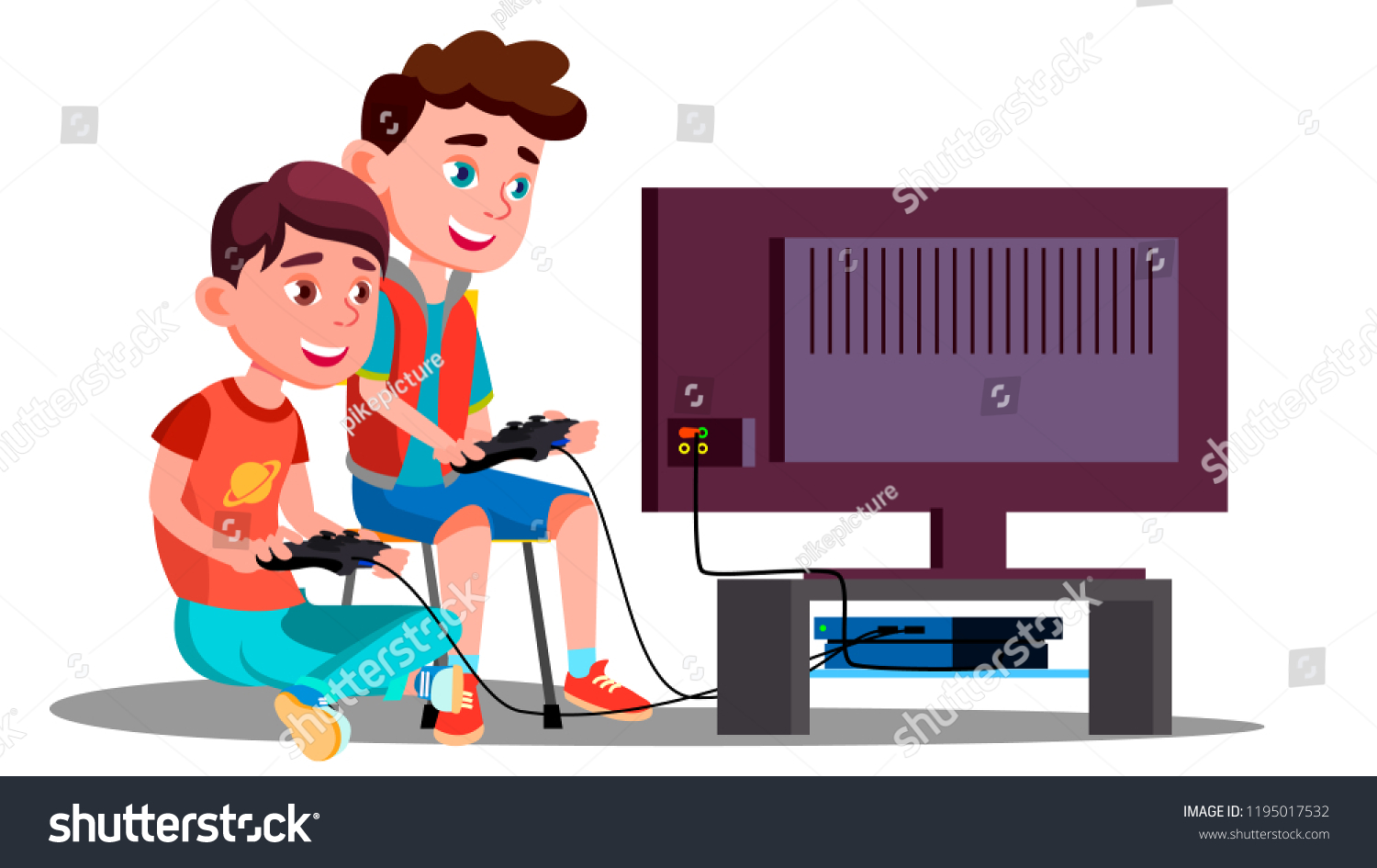 Two Children Boy Play Video Game Stock Vector (Royalty Free) 1195017532 ...