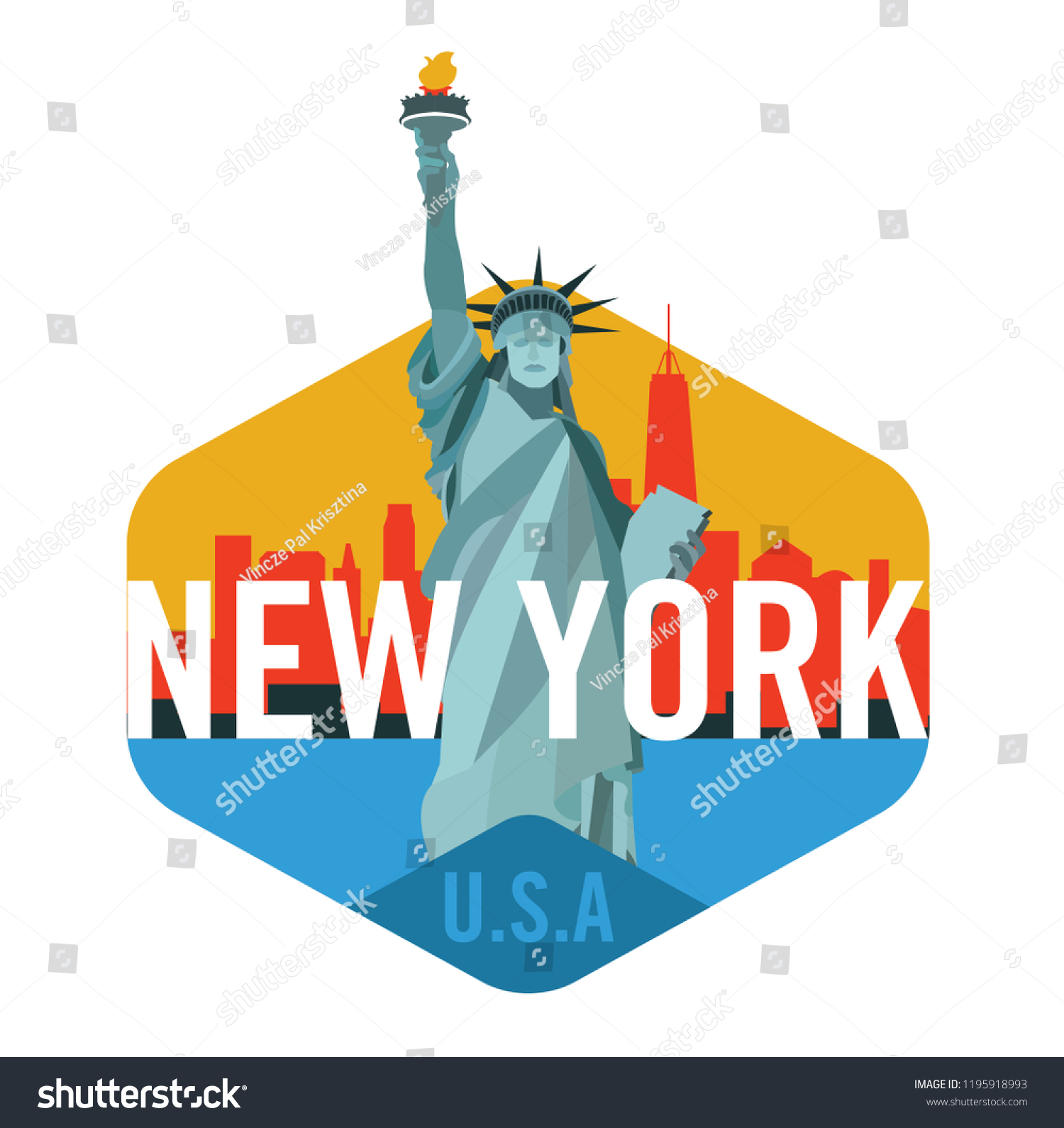 New York City Logo Design Statue Stock Vector (Royalty Free) 1195918993 ...