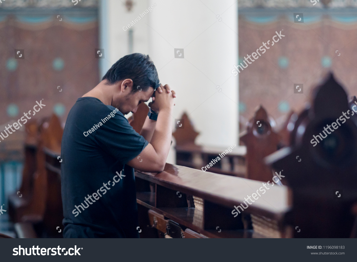 Picture Young Man Standing Clasped Hands Stock Photo 1196098183 ...