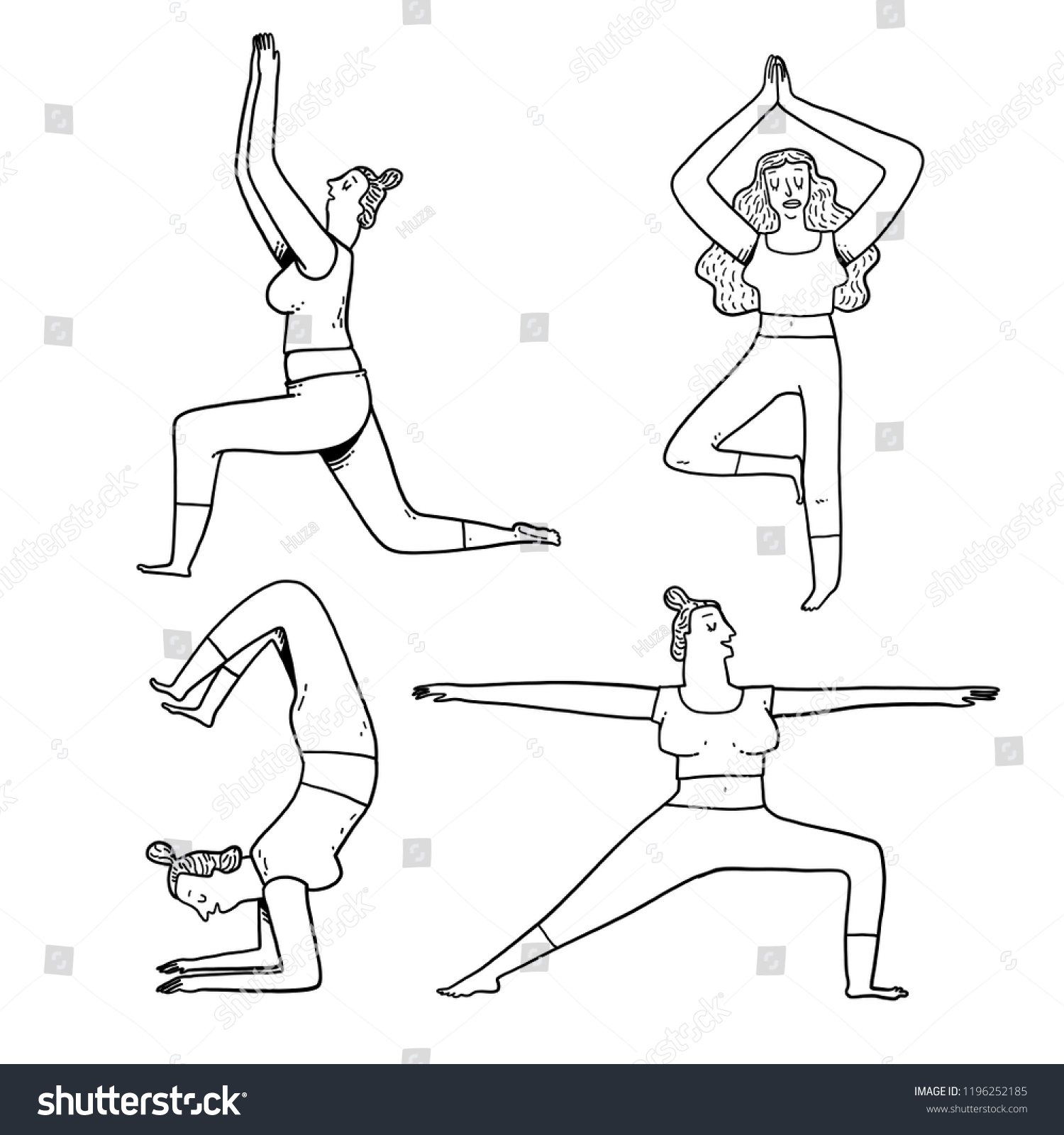 Collection Hand Drawn Yoga Exercises Poses Stock Vector (Royalty Free ...