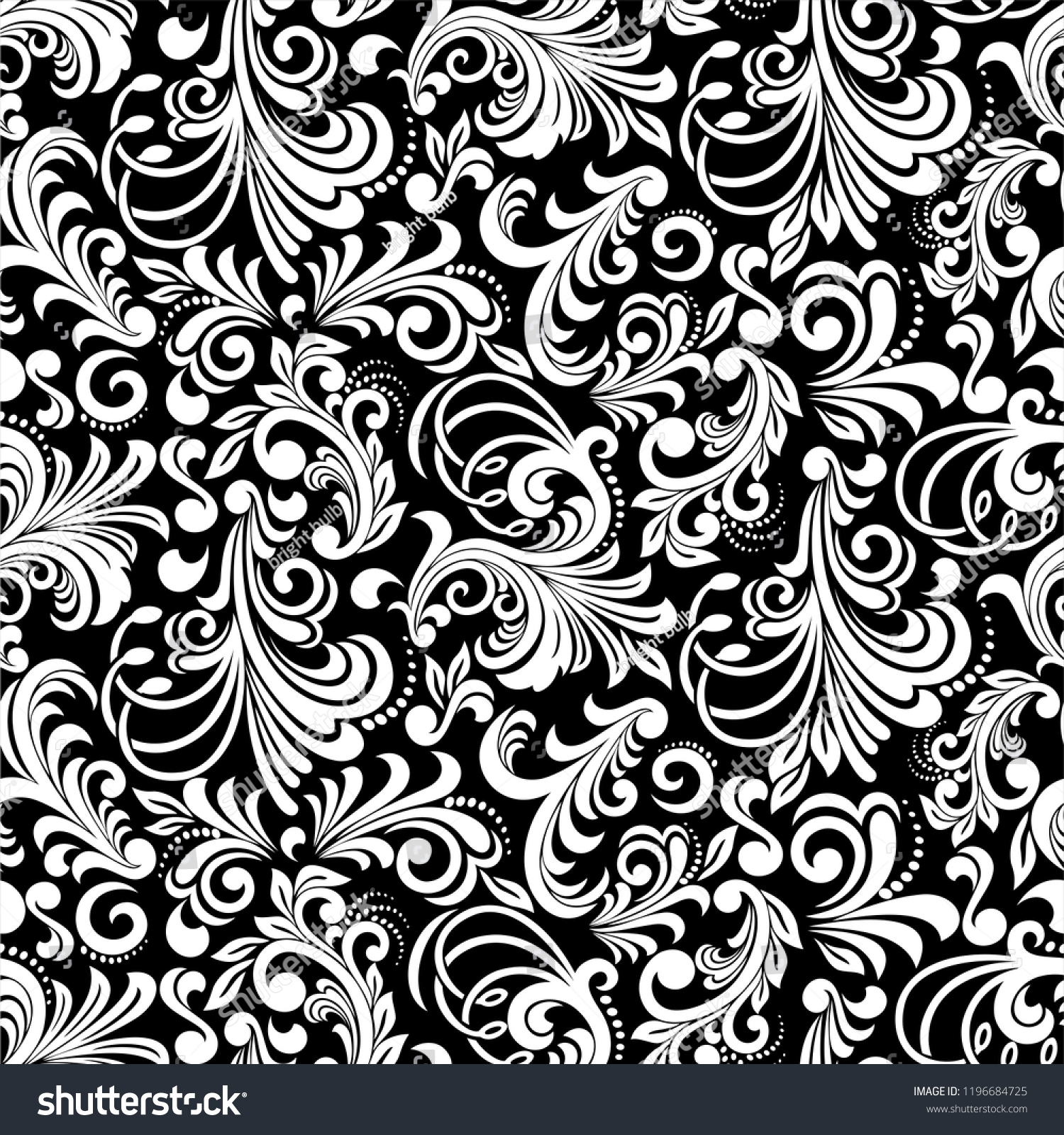 Seamless Black Background White Pattern Baroque Stock Vector (Royalty ...