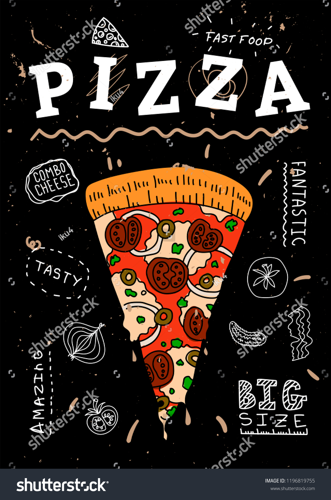 Pizza Posterleafletbanner Trendy Sketch Style Cards Stock Vector ...