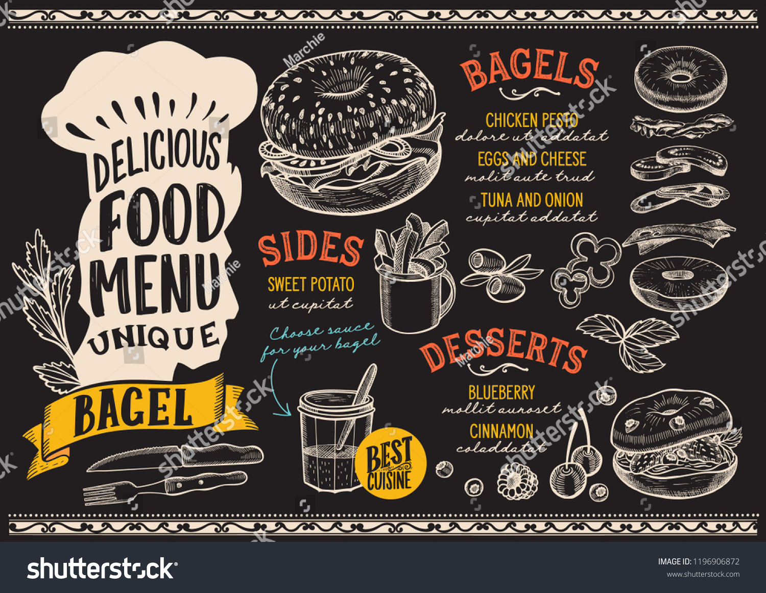 Bagel Menu Template Restaurant On Chalkboard Stock Vector (Royalty Free ...