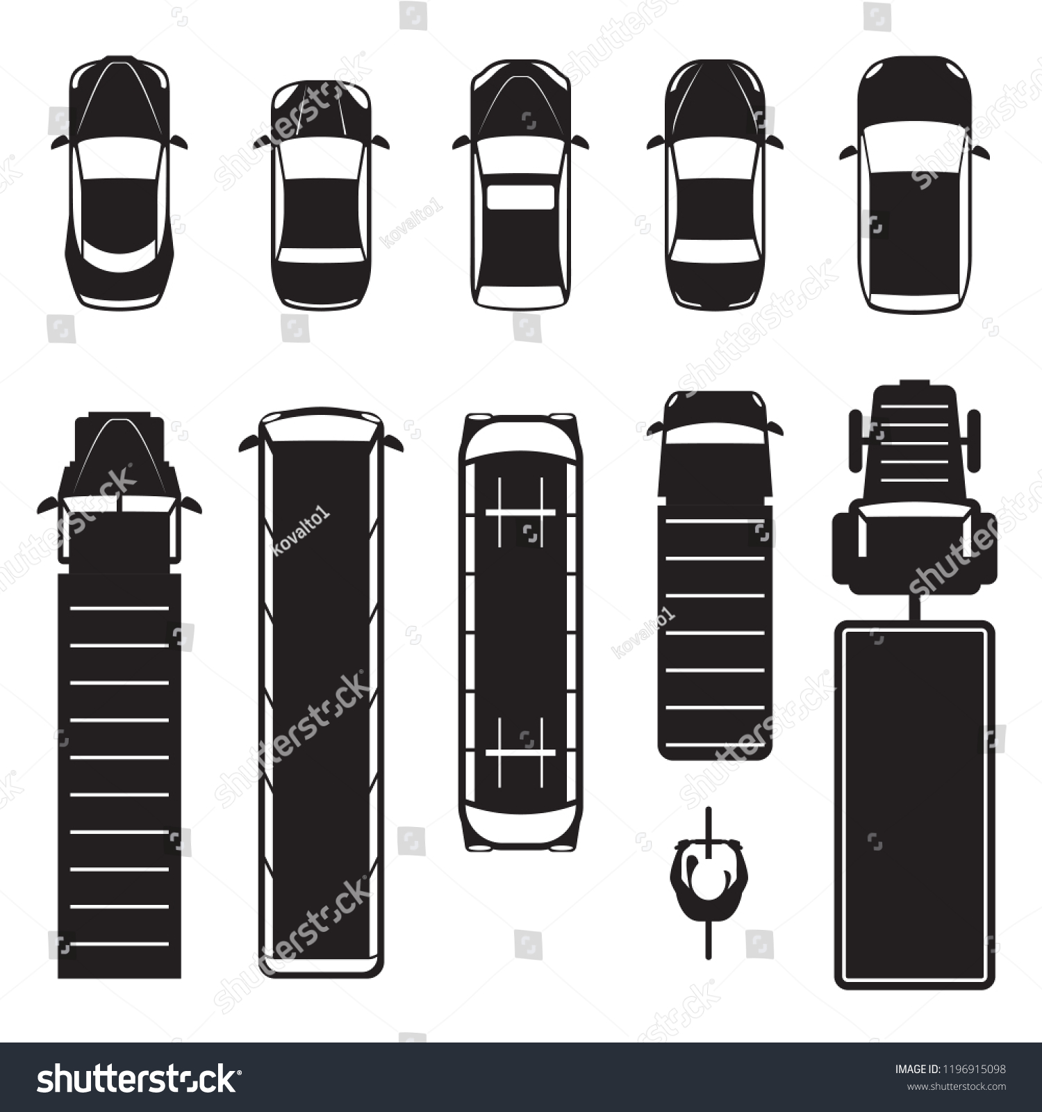 Collection Car Icons Silhouette Top View Stock Vector (Royalty Free ...