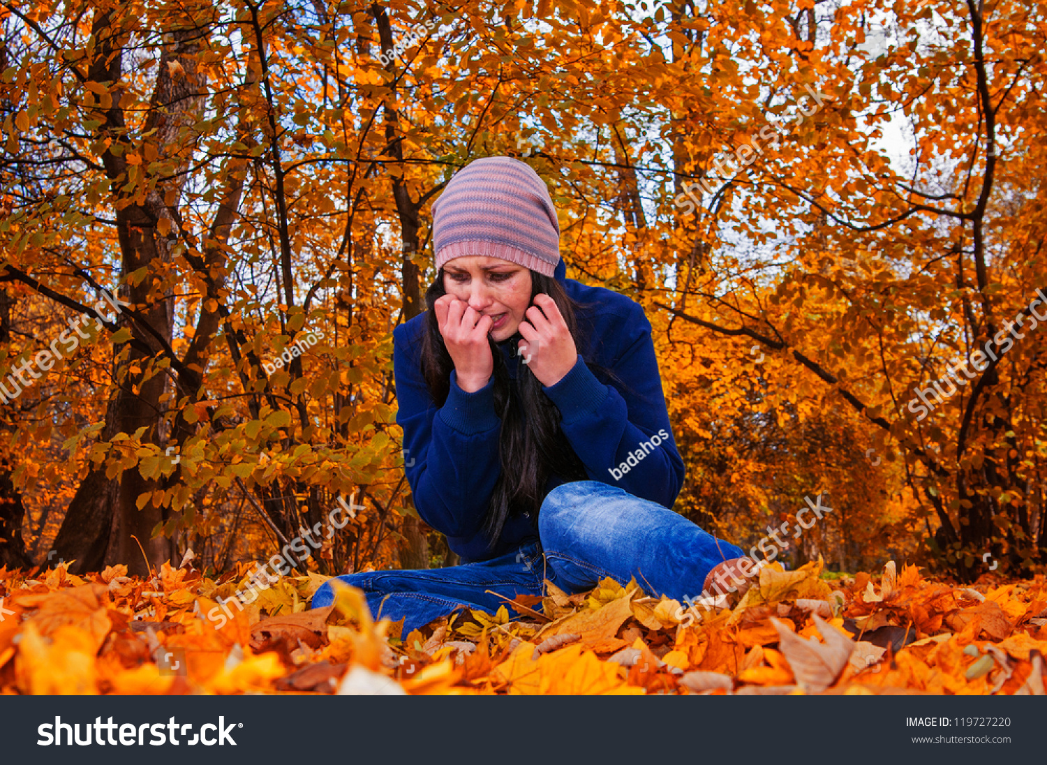 Crying Girl On Fallen Leaves Stock Photo 119727220 | Shutterstock