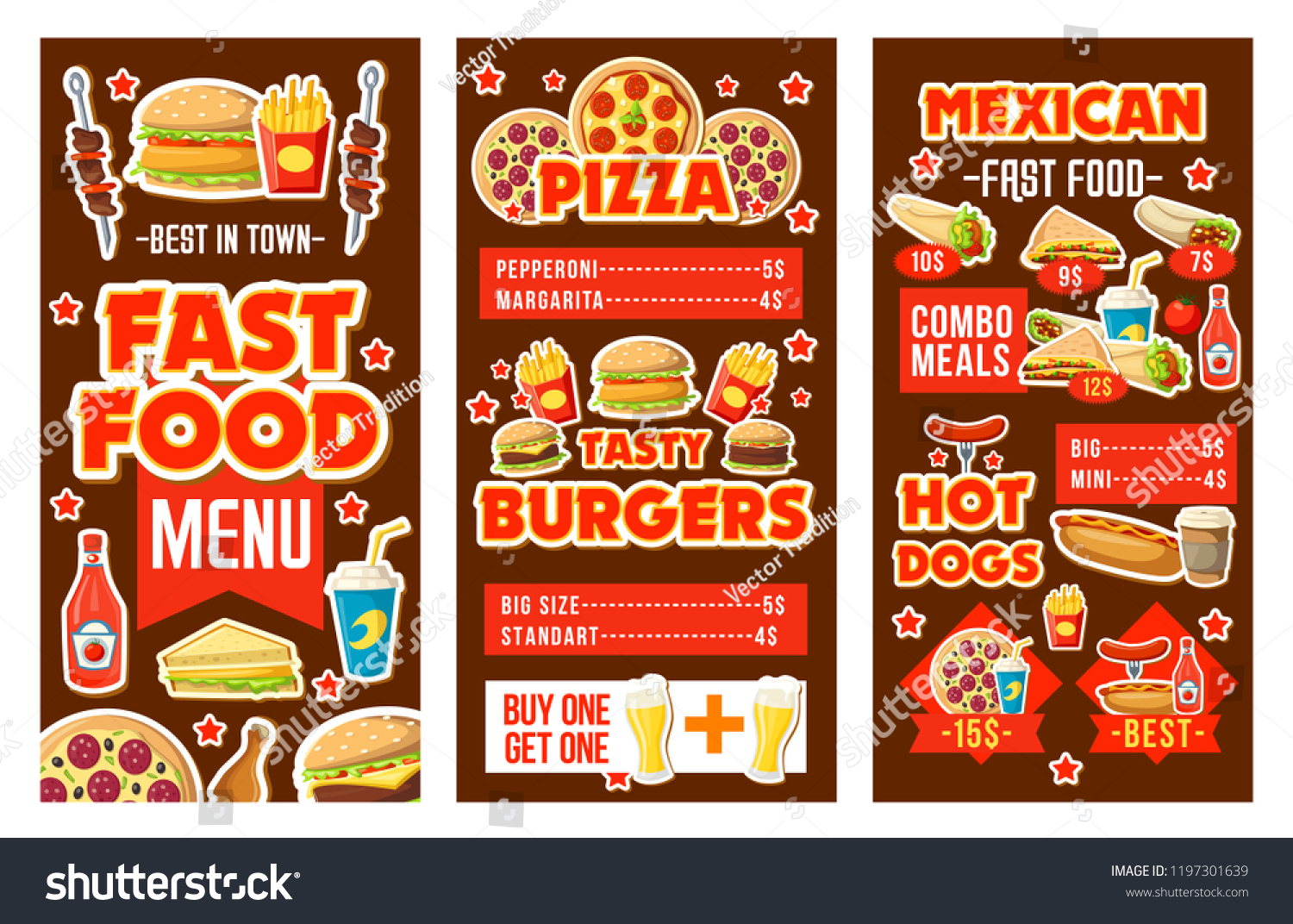 Fast Food Cafe Banners Burgers Hamburgers Stock Vector (Royalty Free ...