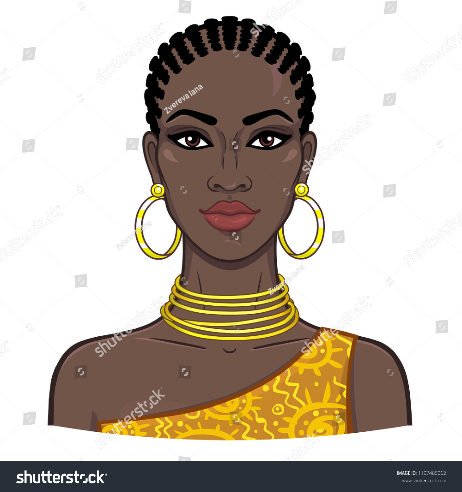 Animation Portrait Young Beautiful African Woman Stock Vector (Royalty ...