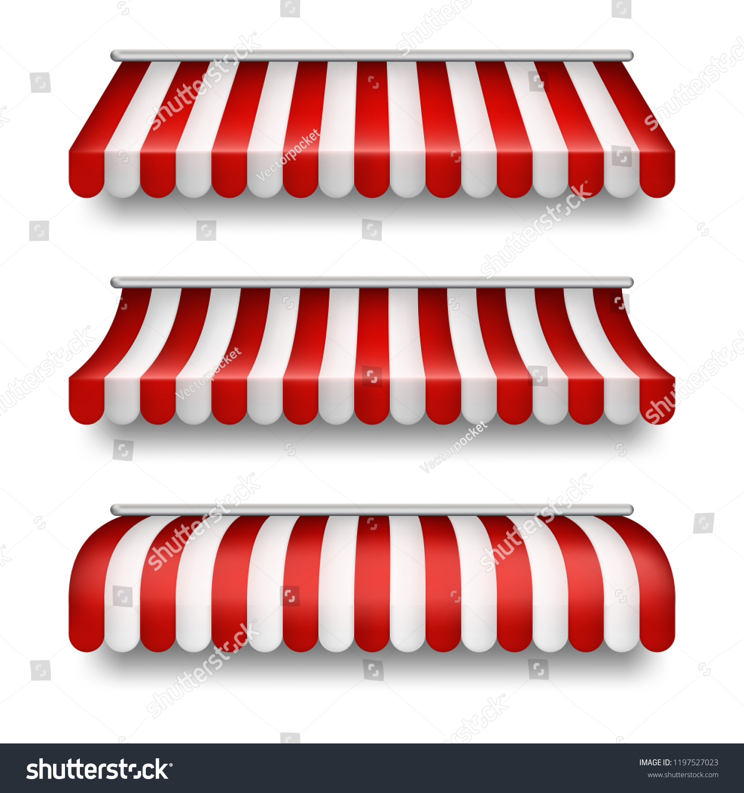 Vector Realistic Set Striped Awnings Isolated Stock Vector Royalty