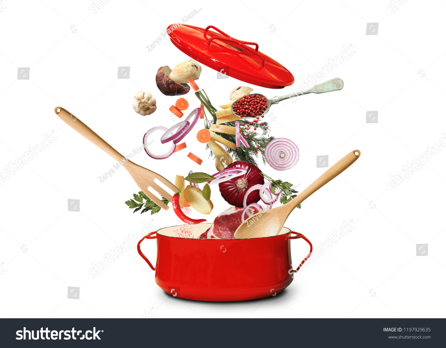 Big Red Pot Soup Fork Spoon Stock Photo 1197929635 | Shutterstock