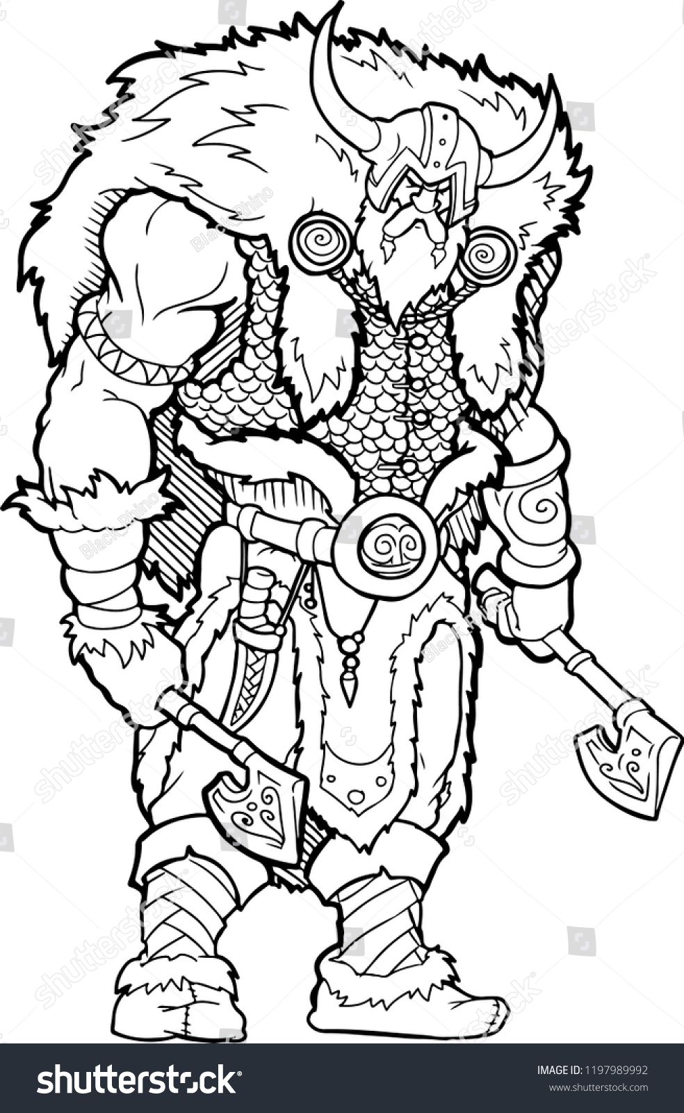 Coloring Page Viking Axe Cartoon Character Stock Vector (Royalty Free ...