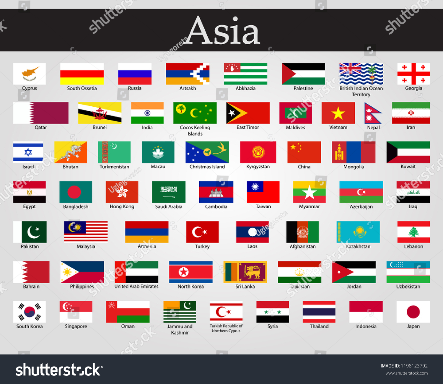 Vector Illustration All Flags Asia All Stock Vector (Royalty Free ...