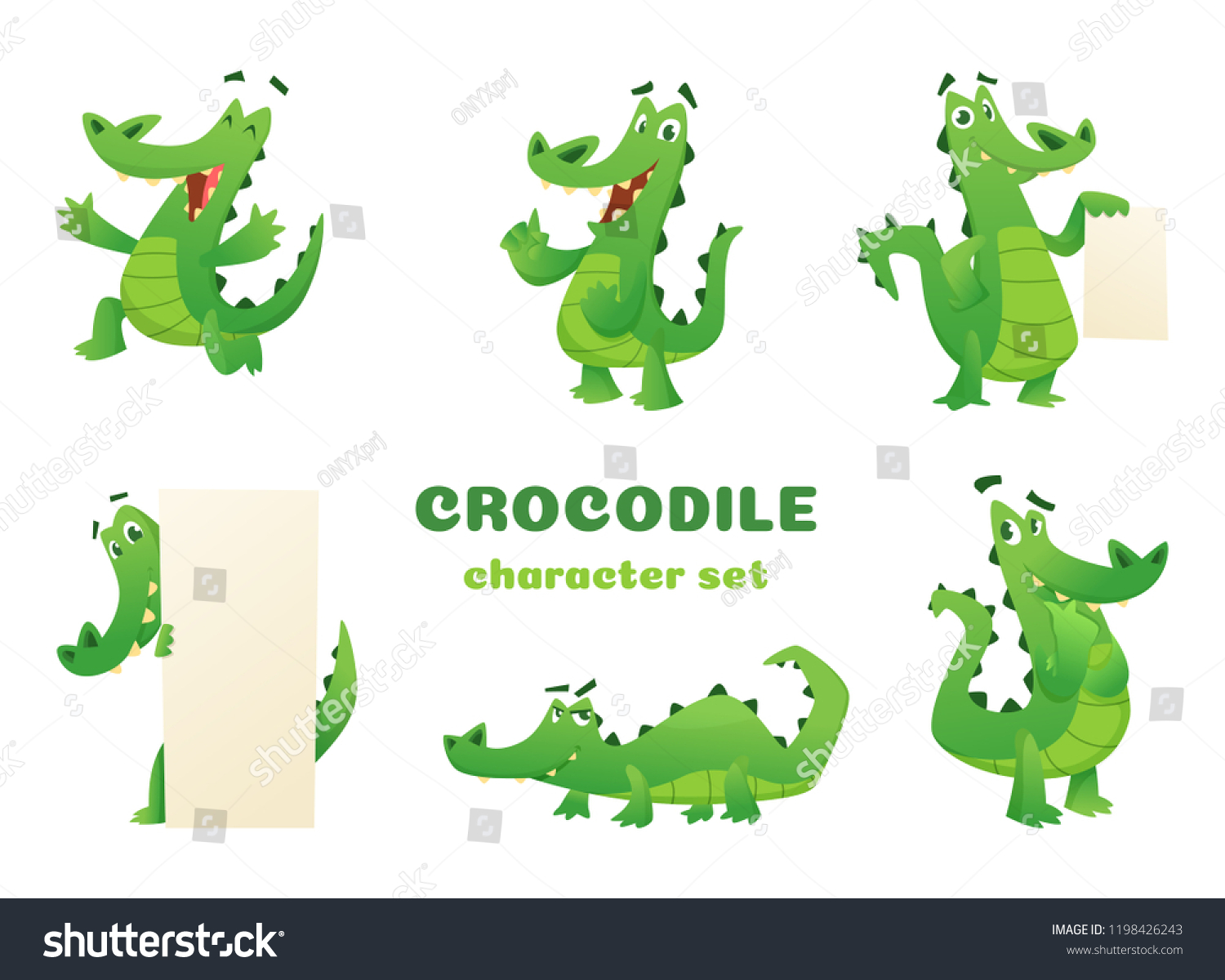 Cartoon Crocodile Characters Alligator Wild Amphibian Stock Vector