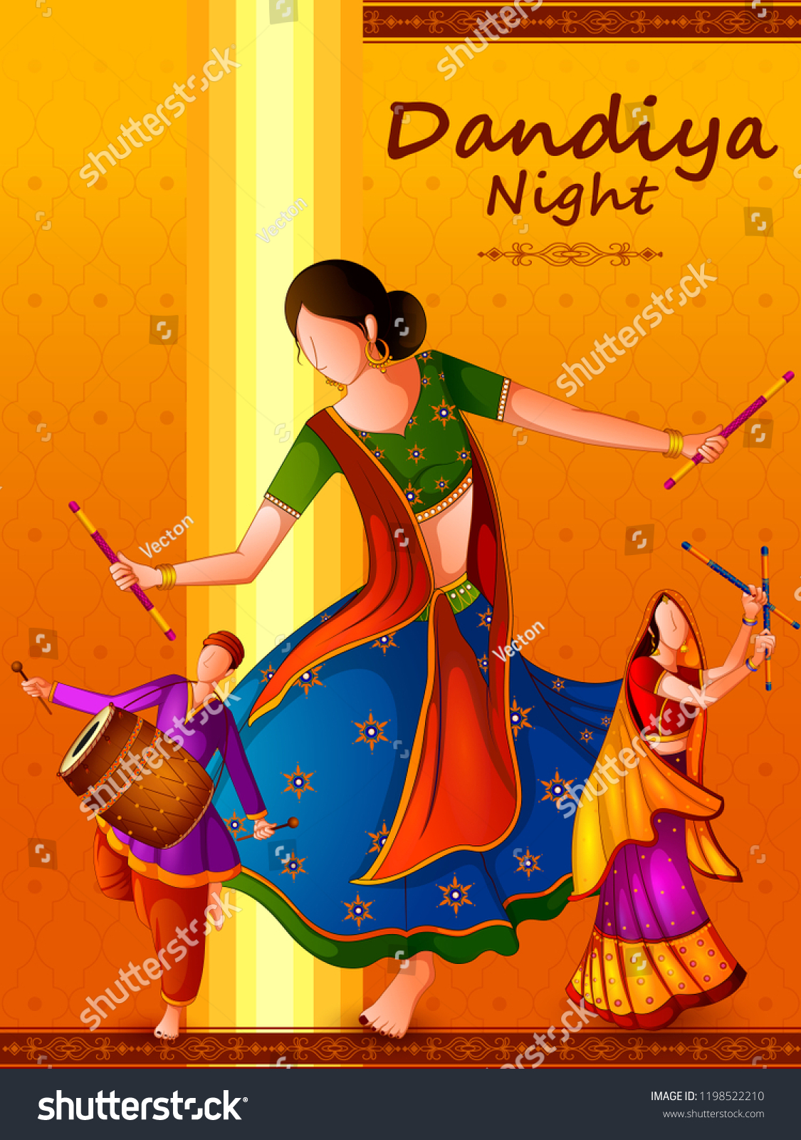 People Playing Traditional Folk Dance Garba Stock Vector (Royalty Free ...