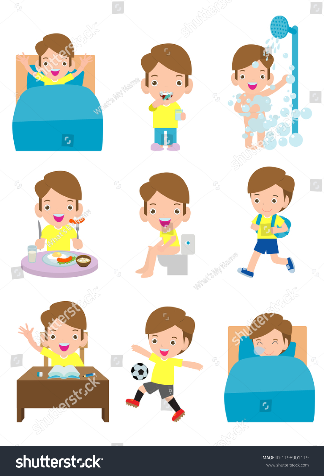 Daily Routine Activities Kids Cute Boyroutines Stock Vector (Royalty ...