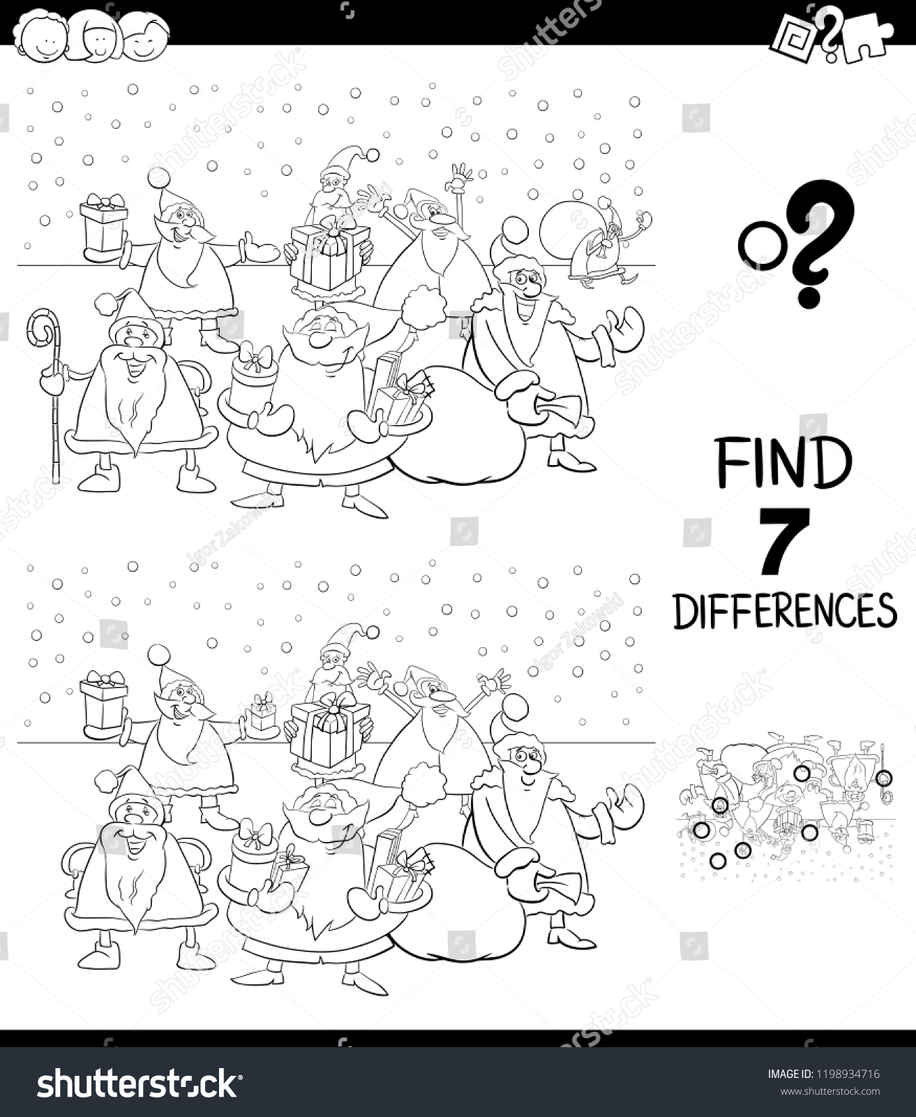 Black White Cartoon Illustration Finding Seven Stock Vector (Royalty ...