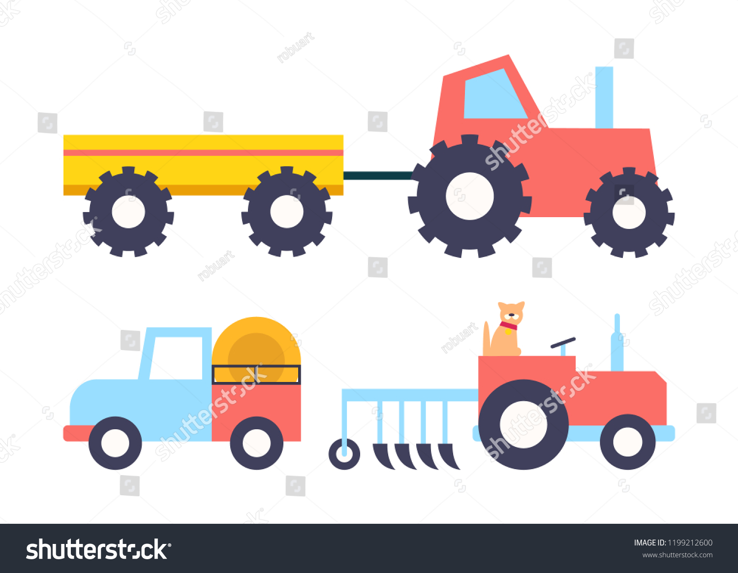 Cars Equipment Working On Farm Cartoon Stock Vector (Royalty Free ...