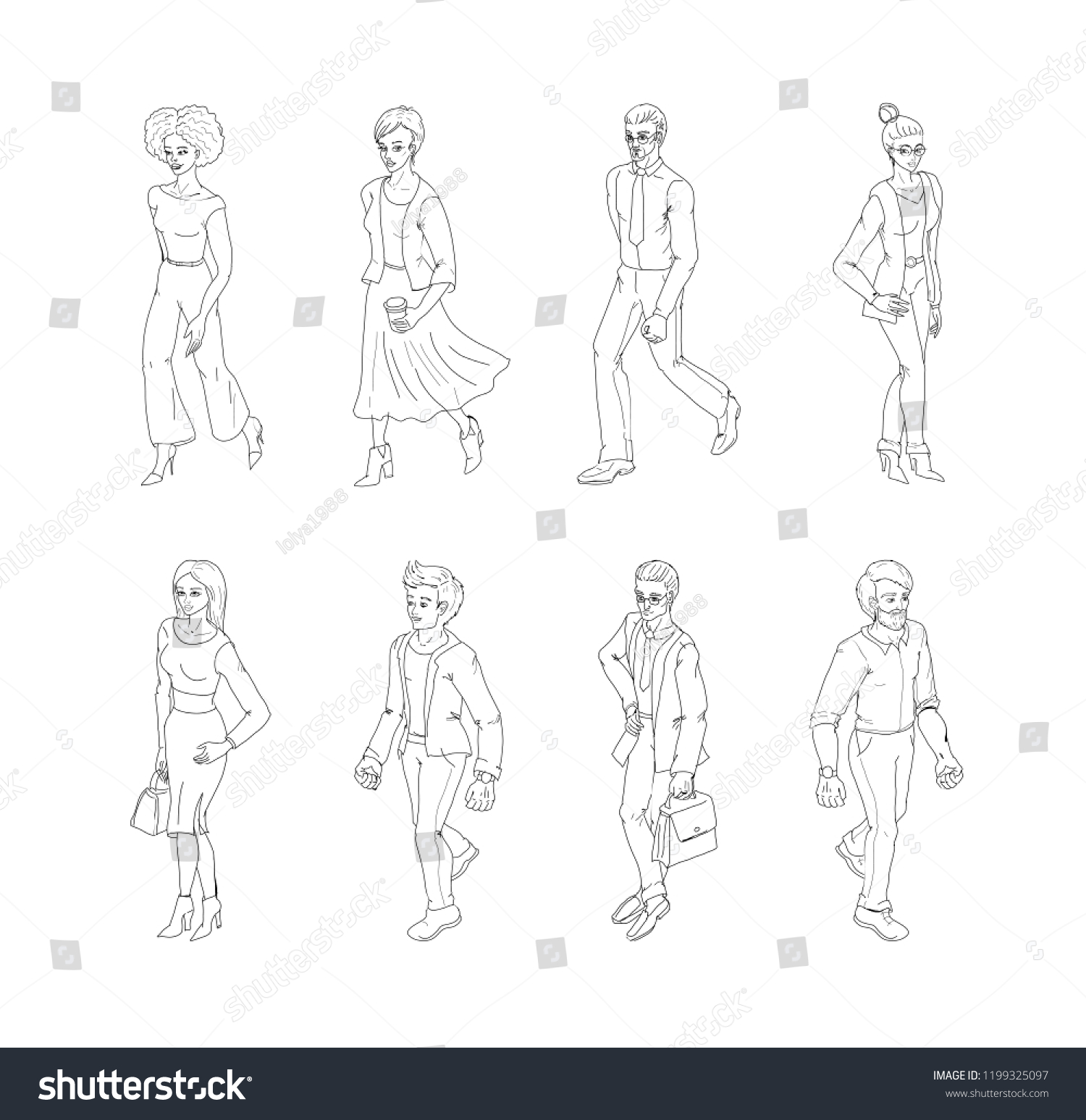 Group People Standing Black White Outline Stock Vector (royalty Free 