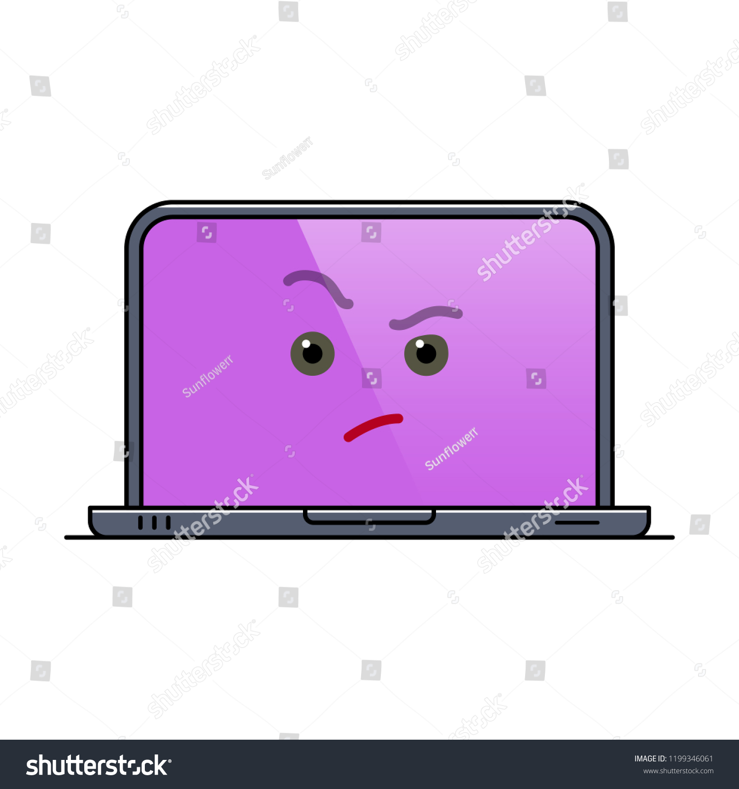 Distrustful Laptop Computer Isolated Emoticon Suspecting Stock Vector ...