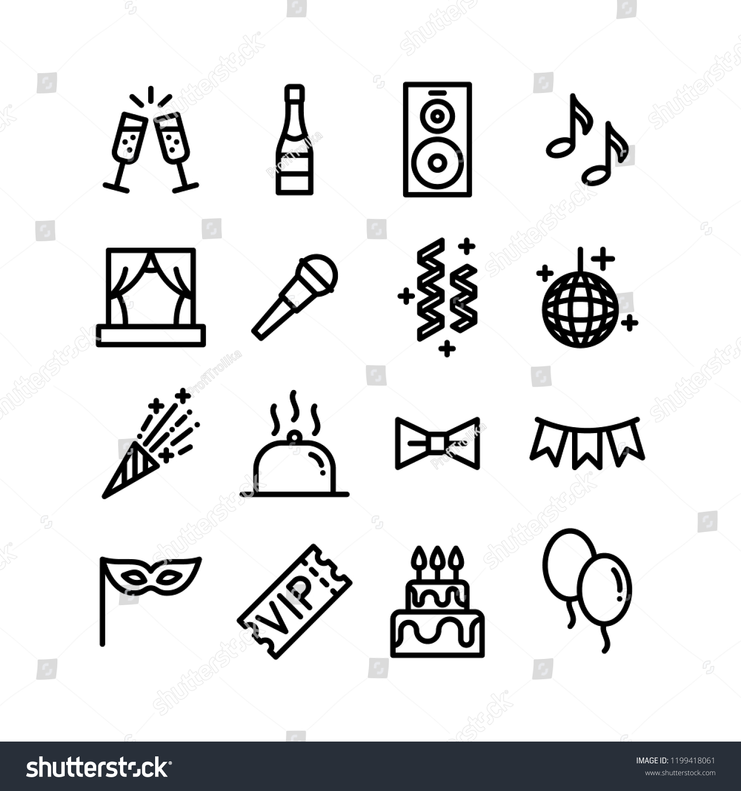 Party Entertainment Event Organisation Banquet Icons Stock Vector ...