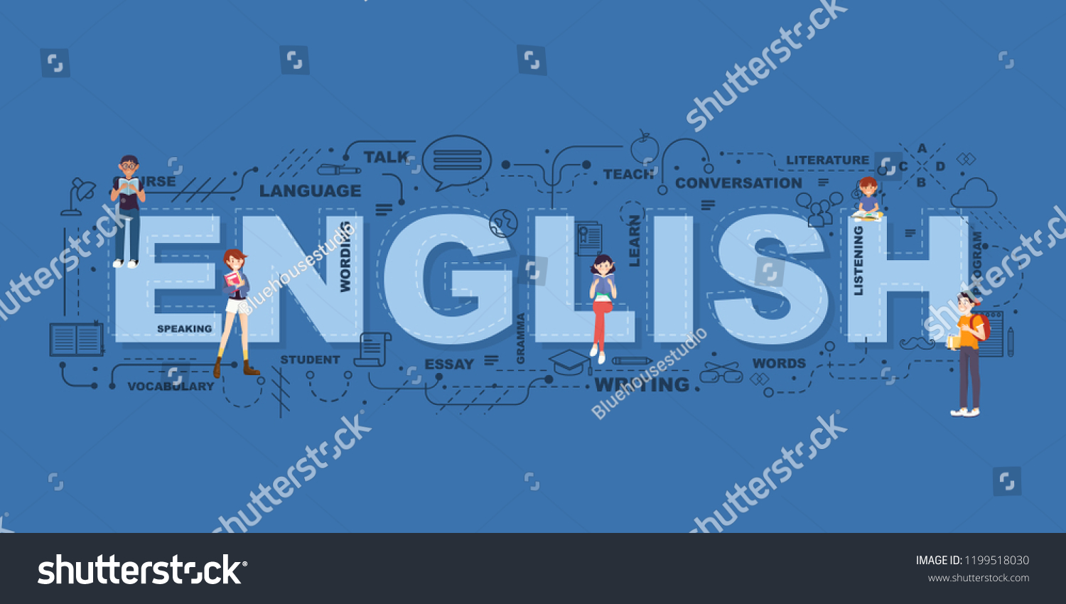 english-word-education-icons-flat-design-stock-vector-royalty-free