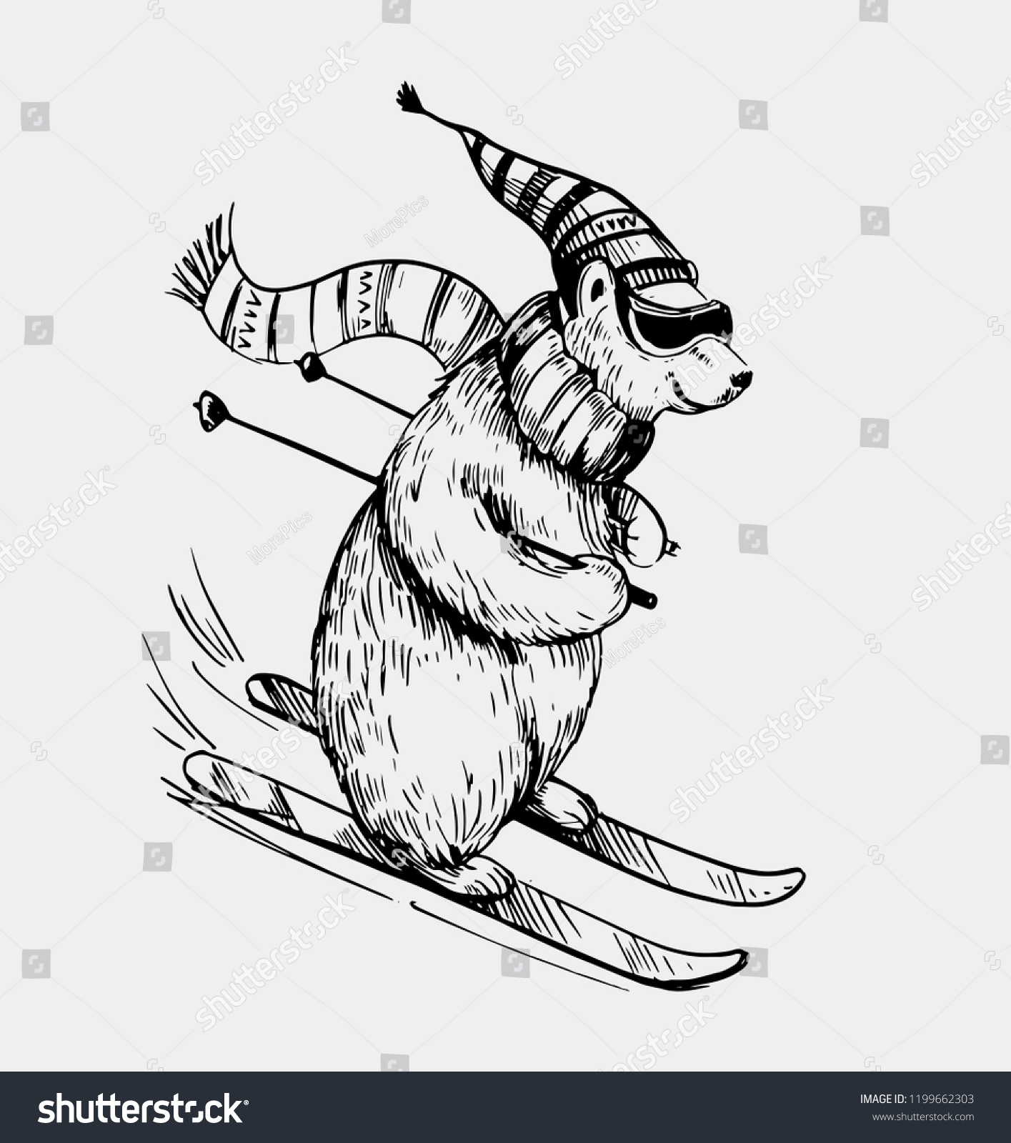 Медведь на лыжах рисунок для детей