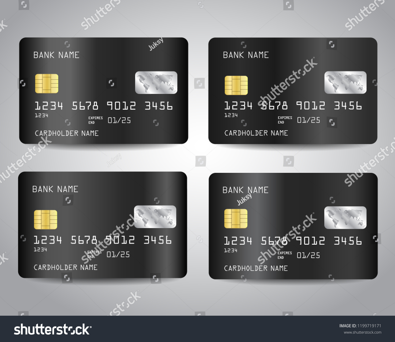 Realistic Detailed Black Credit Cards Set Stock Vector (Royalty Free ...