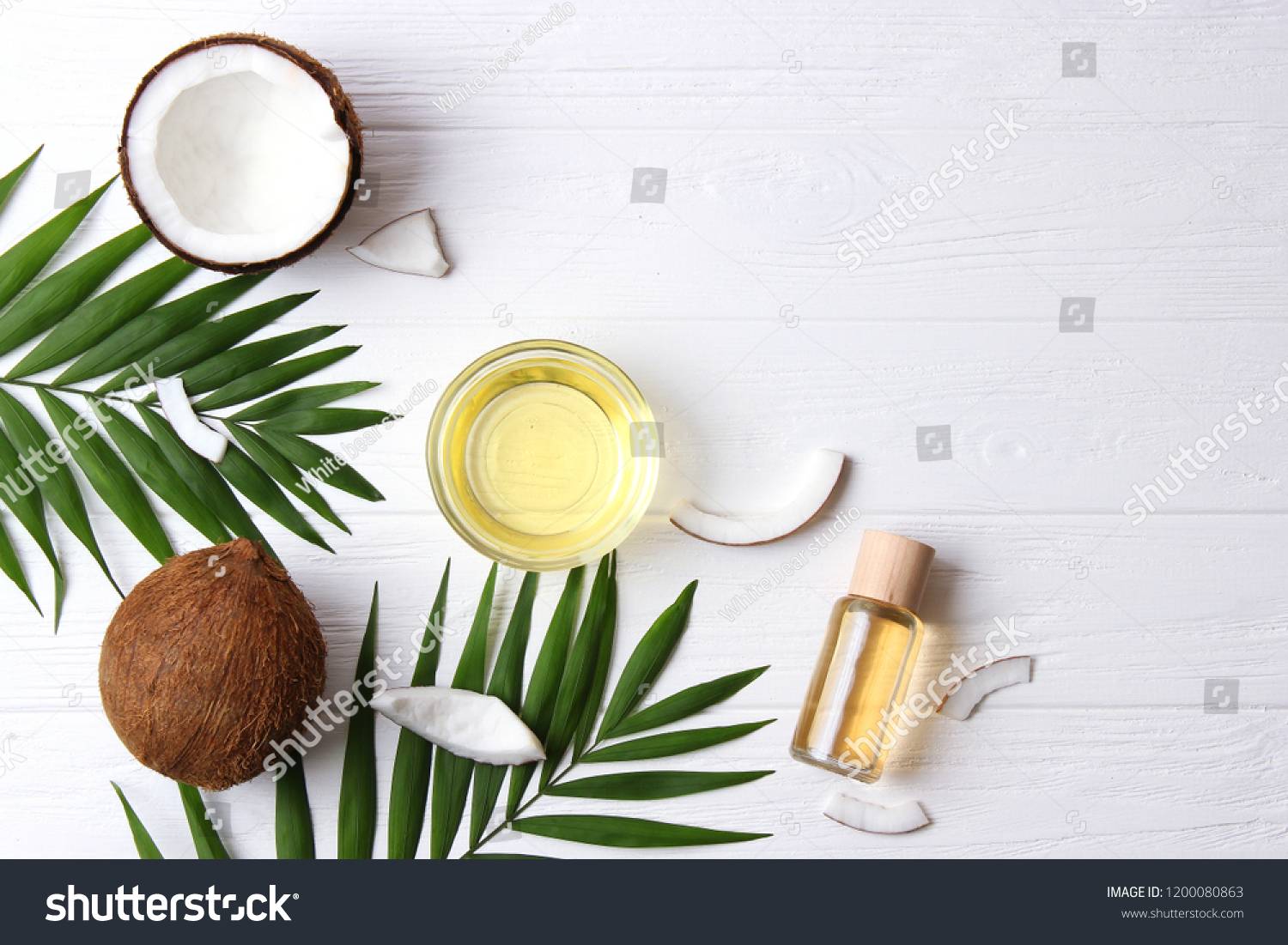 Coconut Oil Coconuts Green Tropical Leaves Stock Photo 1200080863 ...