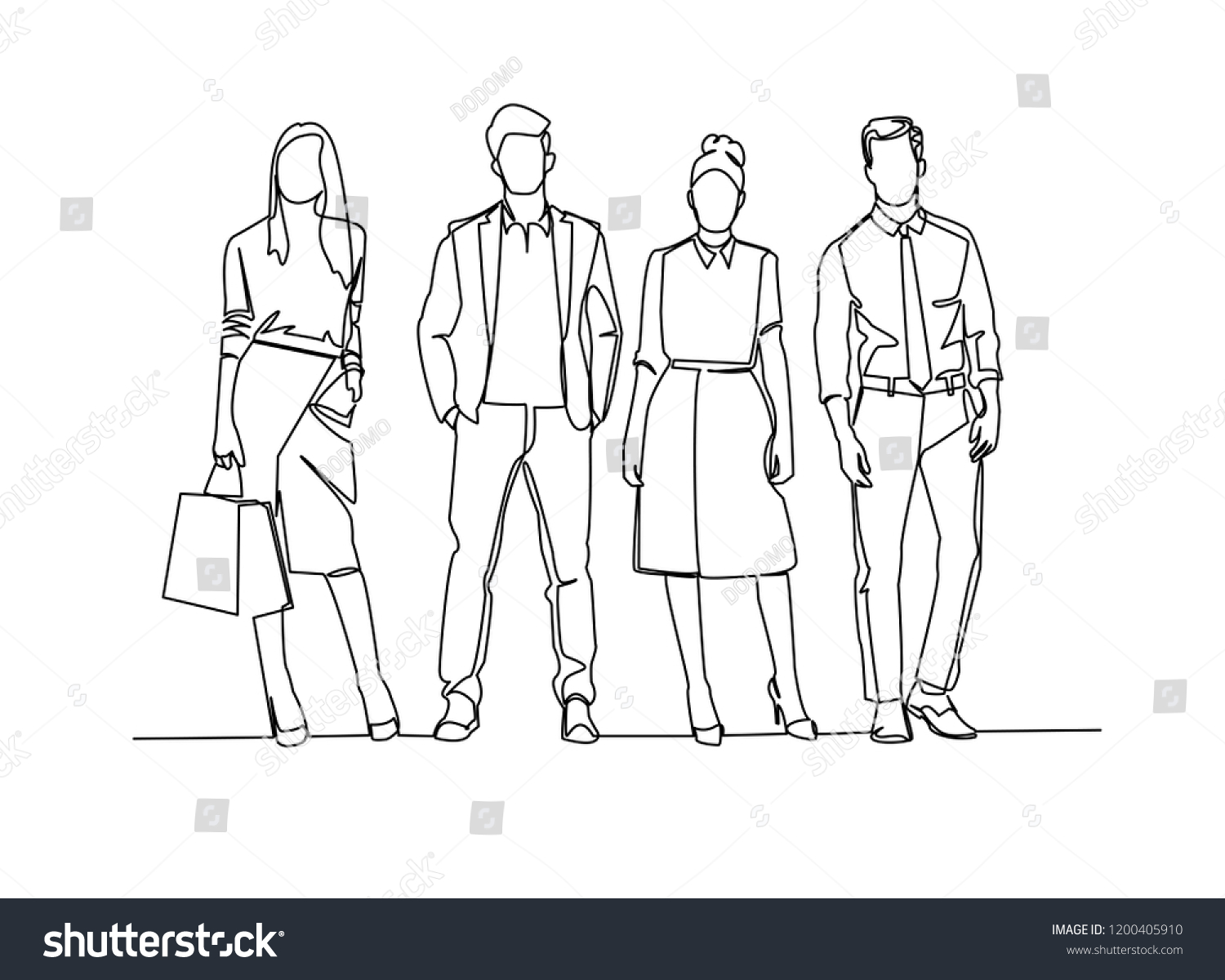 Continuous Line Drawing Standing Team Professionals Stock Vector ...