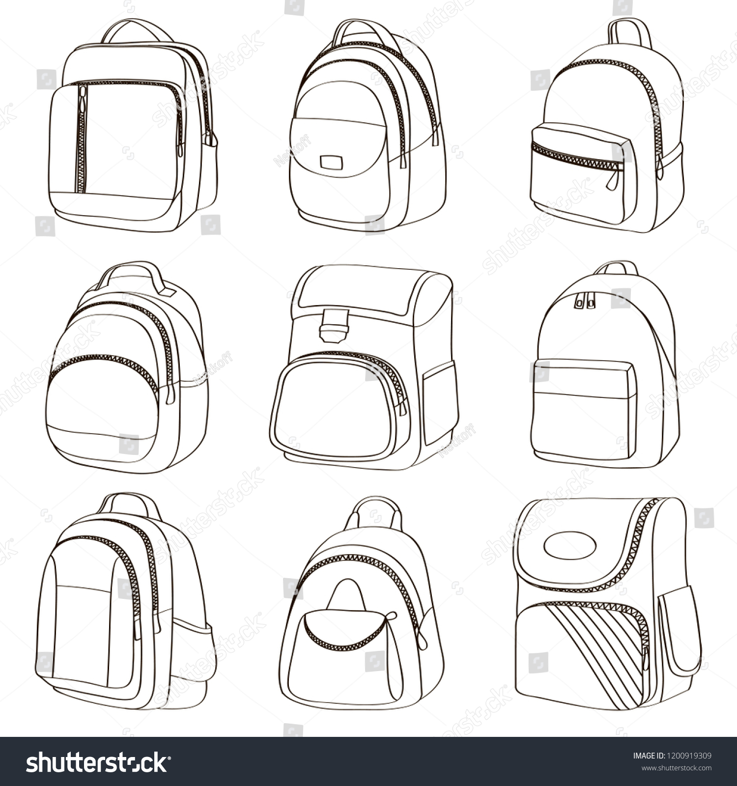 Colored Teenager School Backpacks Set Stock Vector (Royalty Free ...