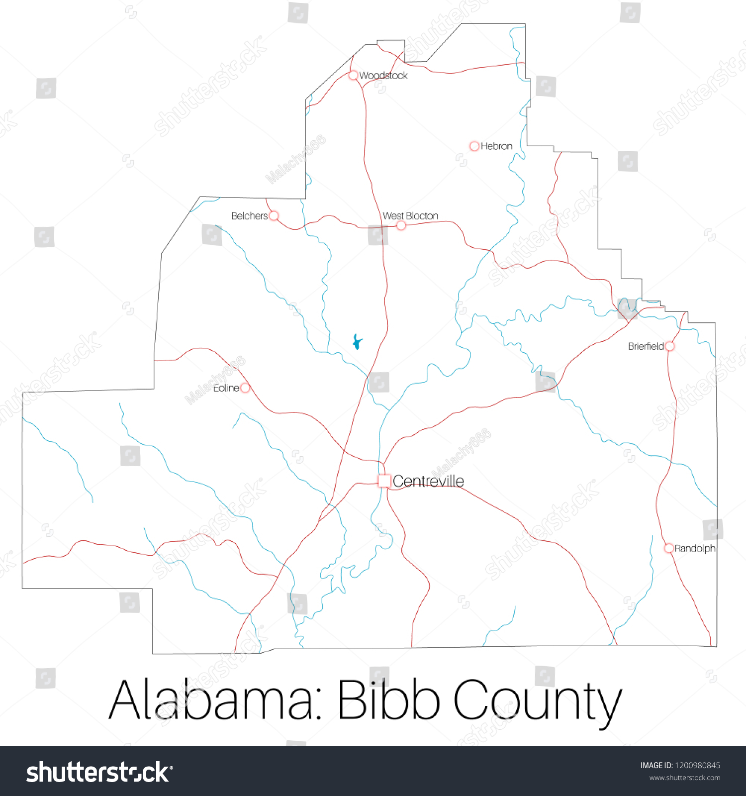 Detailed Map Bibb County Alabama Usa Stock Vector (Royalty Free ...