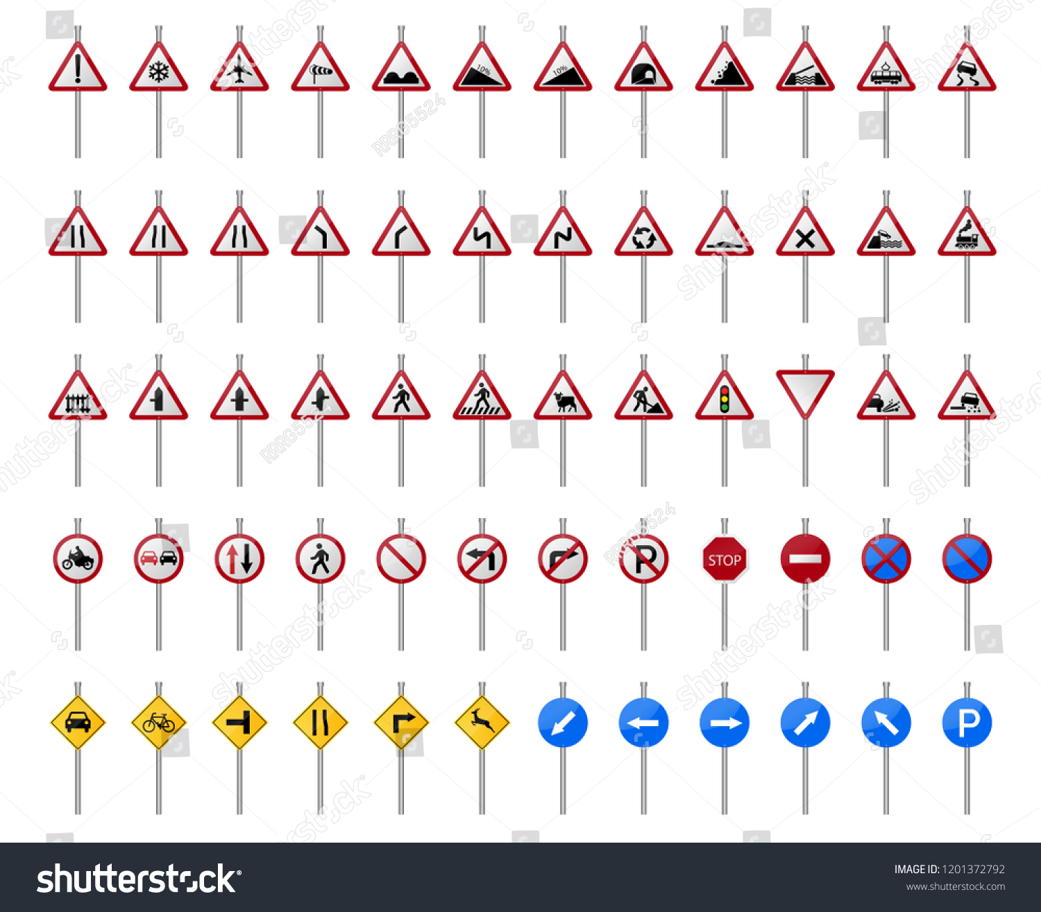 Set 60 Road Sign Stand Collection Stock Vector (Royalty Free ...